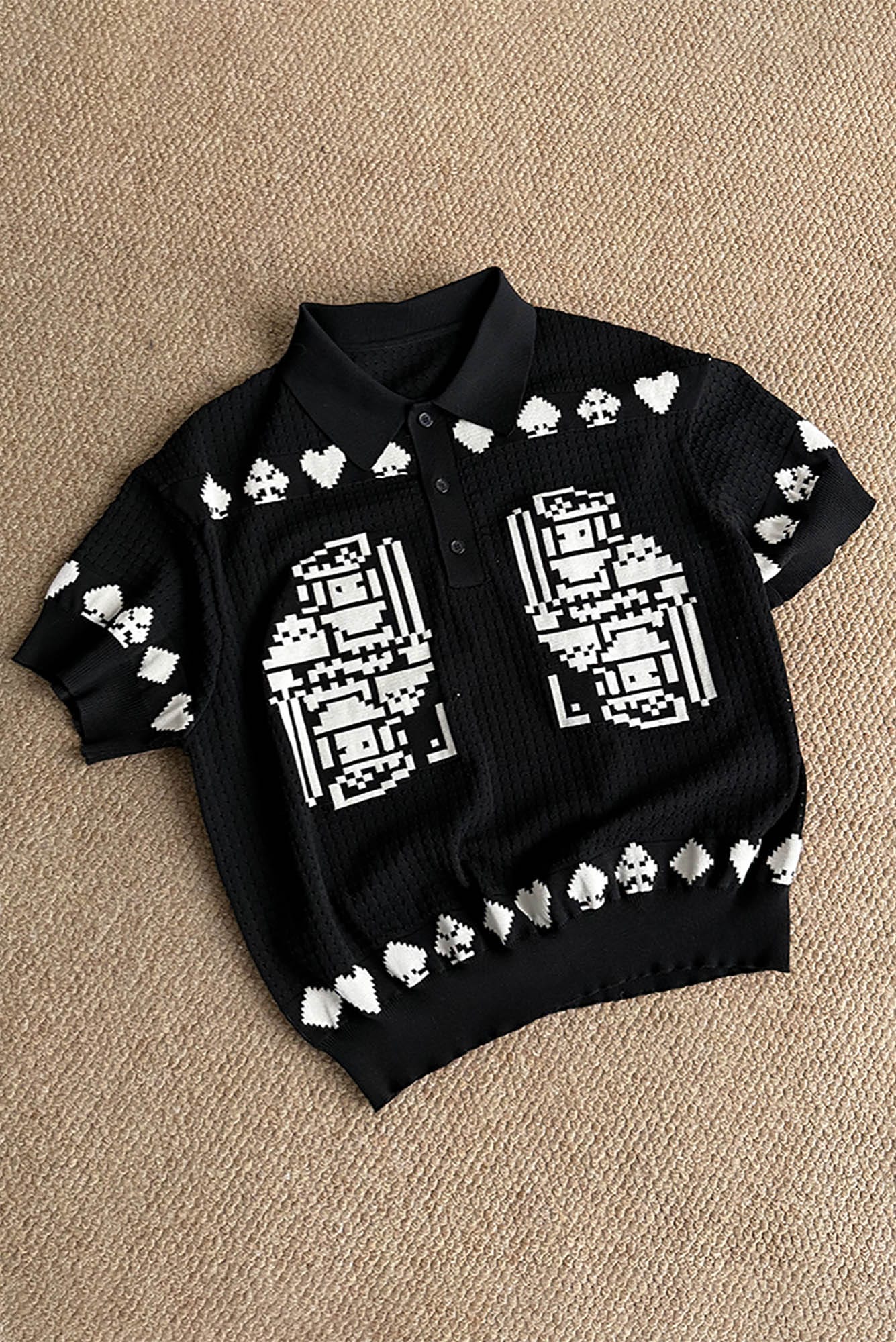 KREATE Pixel Poker Knitted Mesh Polo Half-Sleeve Shirt, premium urban and streetwear designers apparel on PROJECTISR.com, KREATE