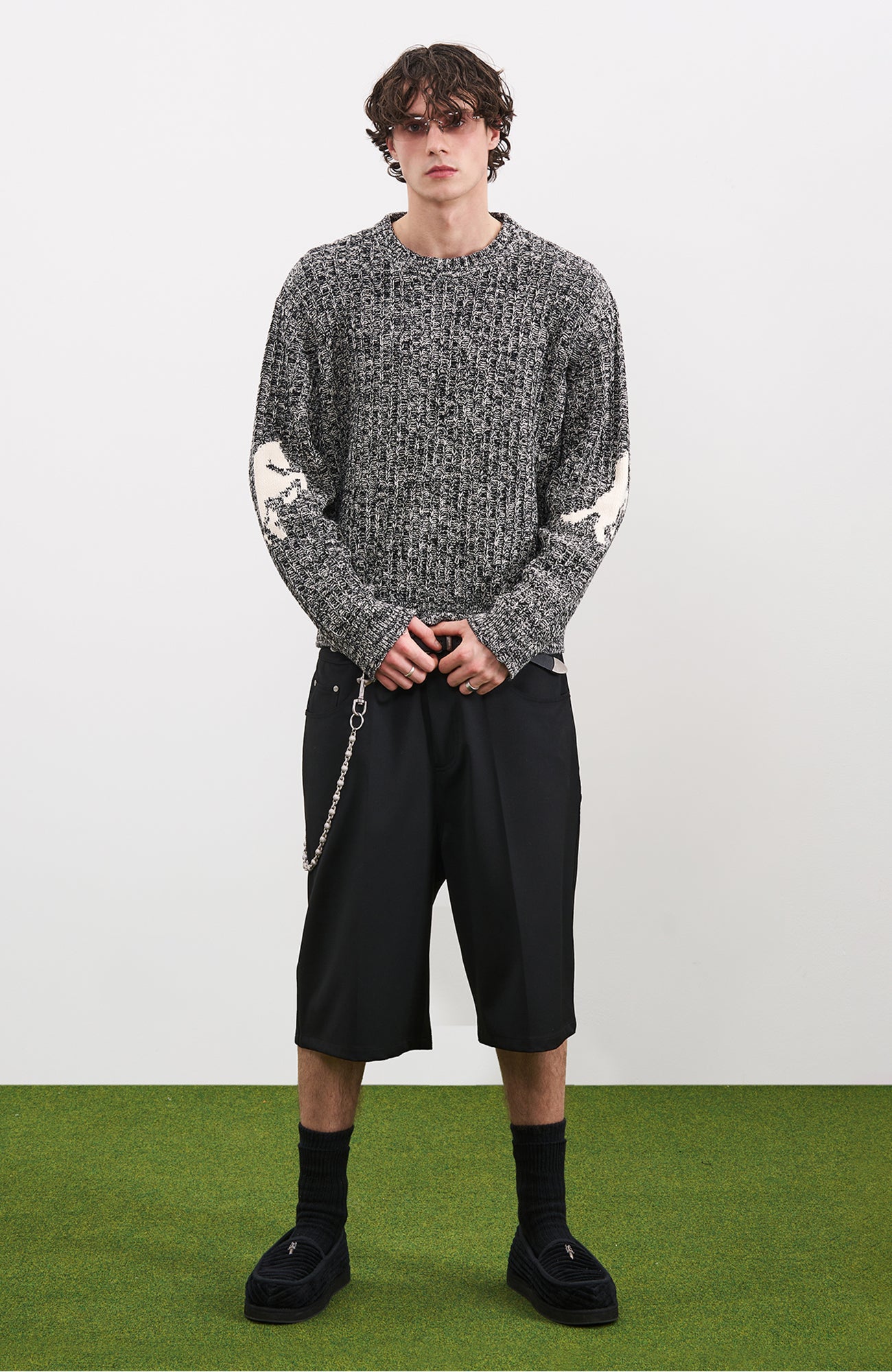 PMW Horse Elbow Patched Cable-Knit Sweater, premium urban and streetwear designers apparel on PROJECTISR.com, PMW