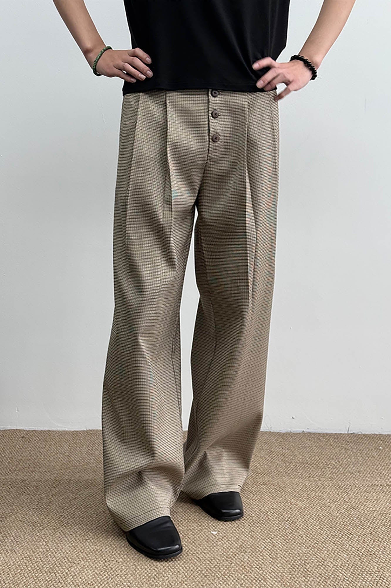 KREATE Mini Houndstooth Pleated Trousers, premium urban and streetwear designers apparel on PROJECTISR.com, KREATE