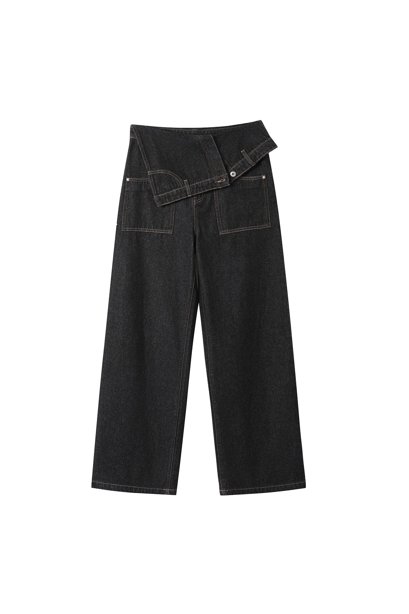 DONSMOKE Inverted Asymmetrical Waistband Raw Jeans, premium urban and streetwear designers apparel on PROJECTISR.com, DONSMOKE