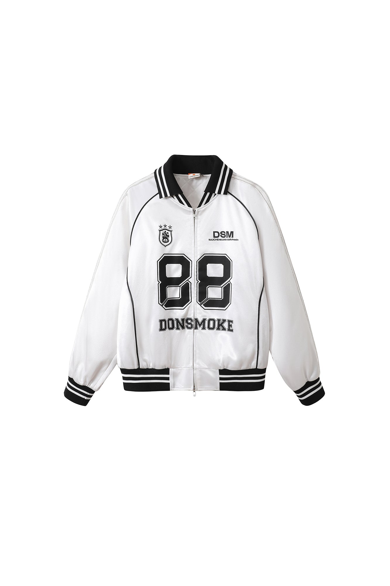 DONSMOKE Glossy Contrast Graphic Varsity Jacket