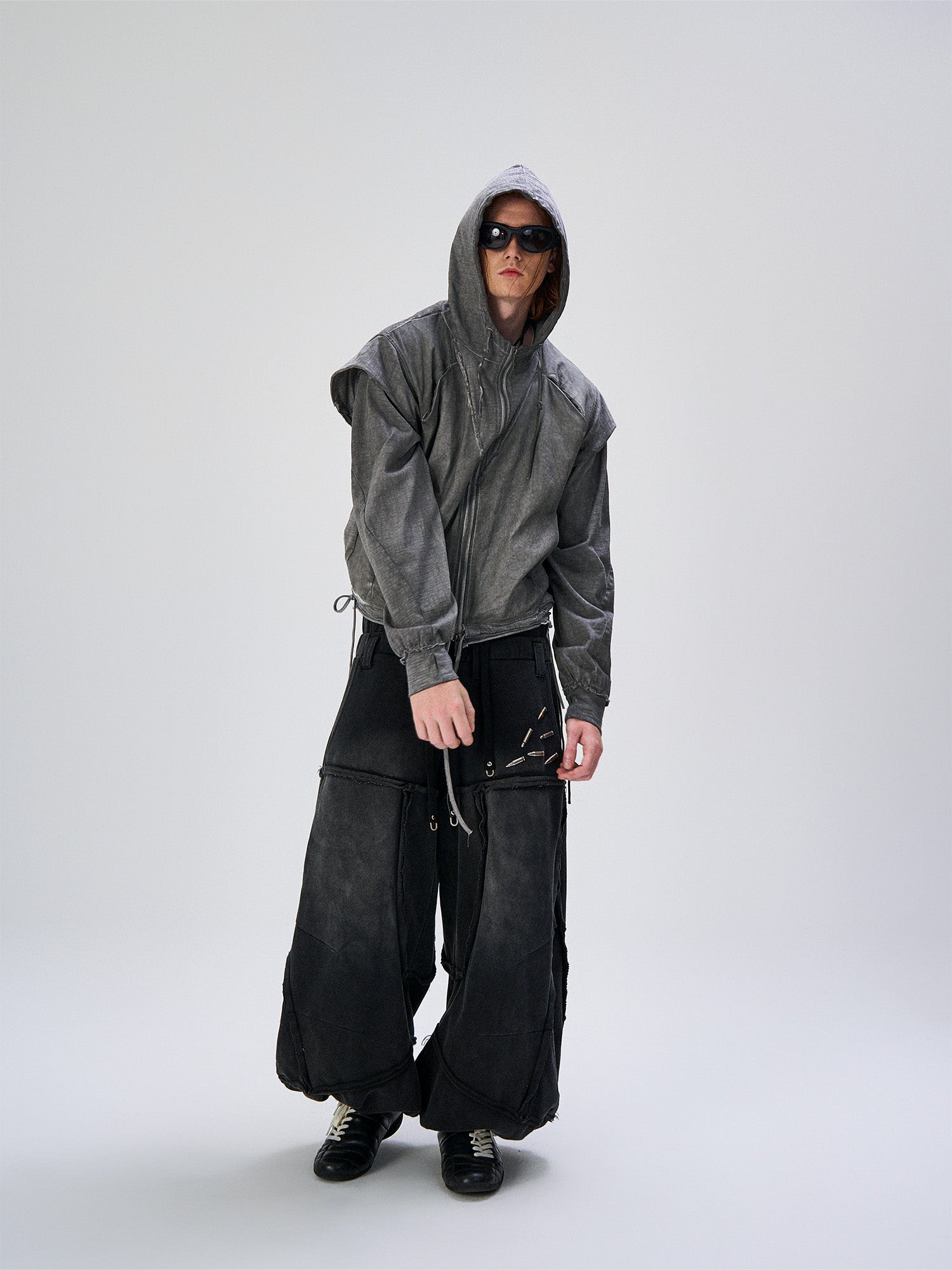 FLYERRER Distressed Layered Drawstring Hooded Jacket, premium urban and streetwear designers apparel on PROJECTISR.com, FLYERRER