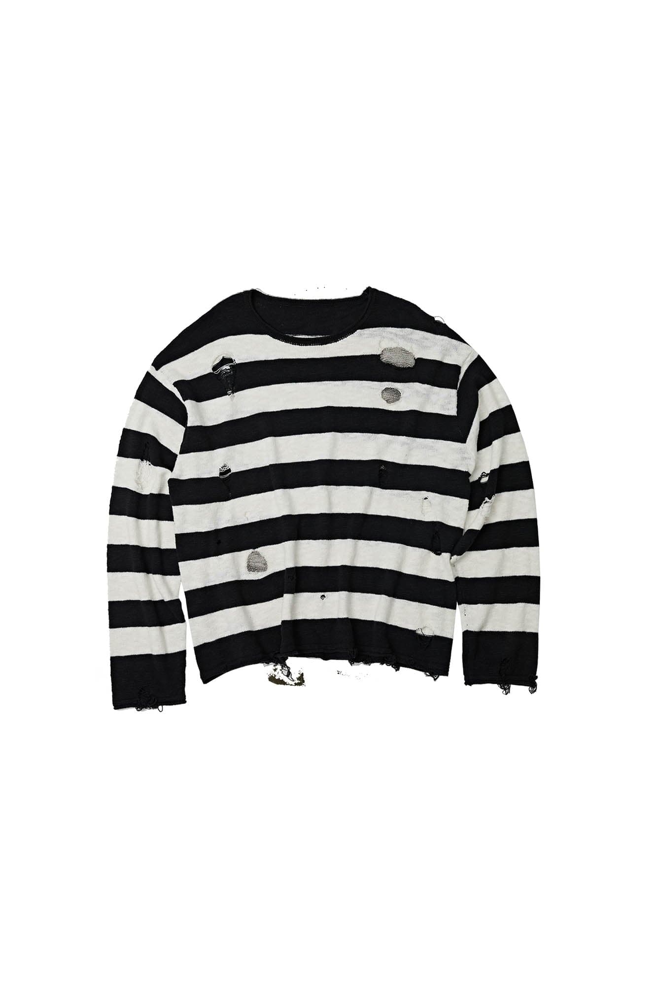 FACEONLAB Stripe Distressed Frayed Crewneck Sweater, premium urban and streetwear designers apparel on PROJECTISR.com, FACEONLAB