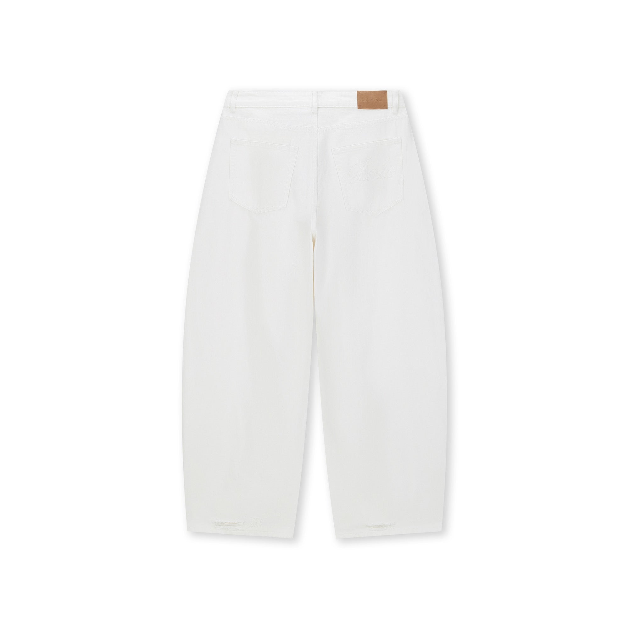 BONELESS Washed Ripped Hem Curved Baggy Jeans