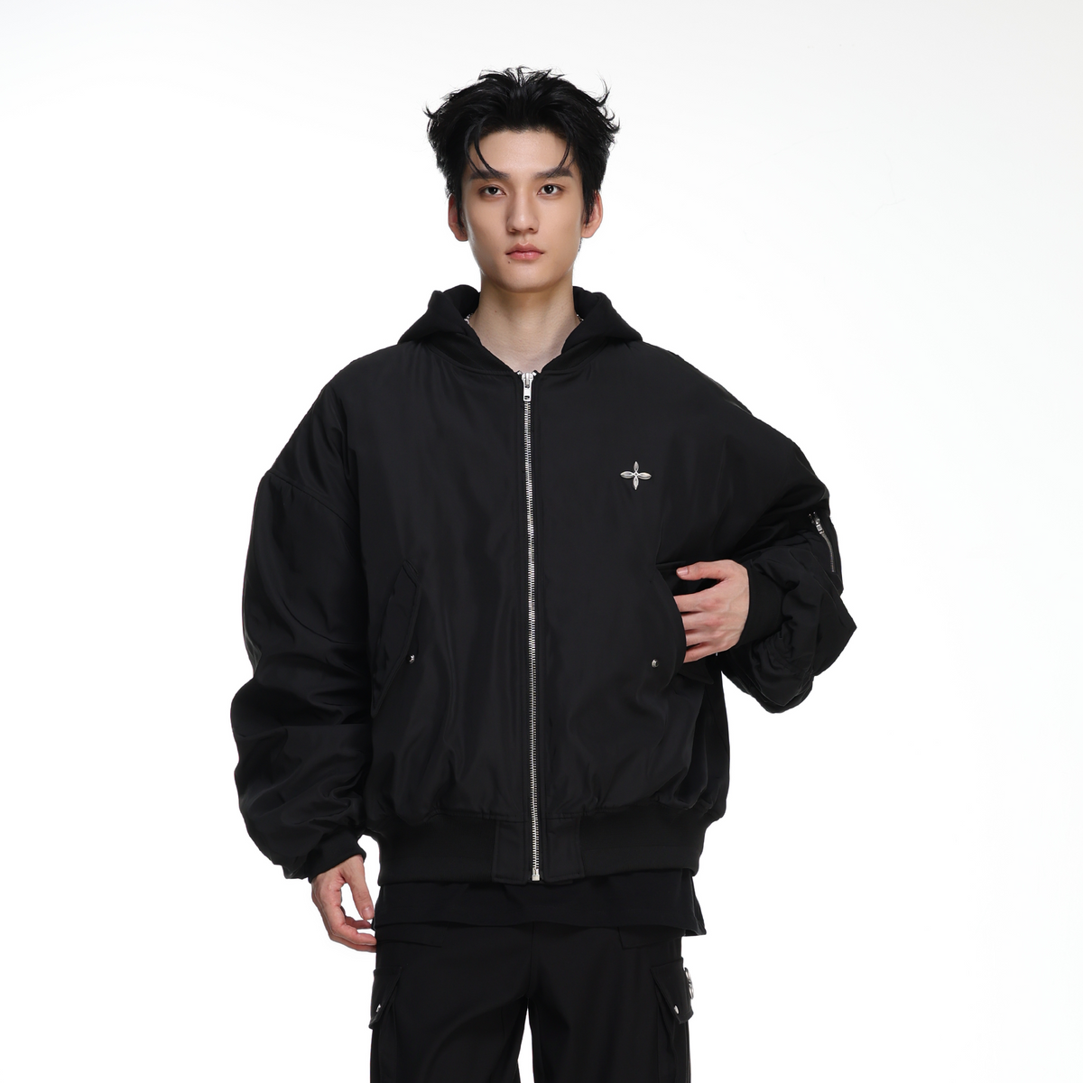 ARDENCODE Oversized Hooded Bomber Jacket, premium urban and streetwear designers apparel on PROJECTISR.com, ARDENCODE