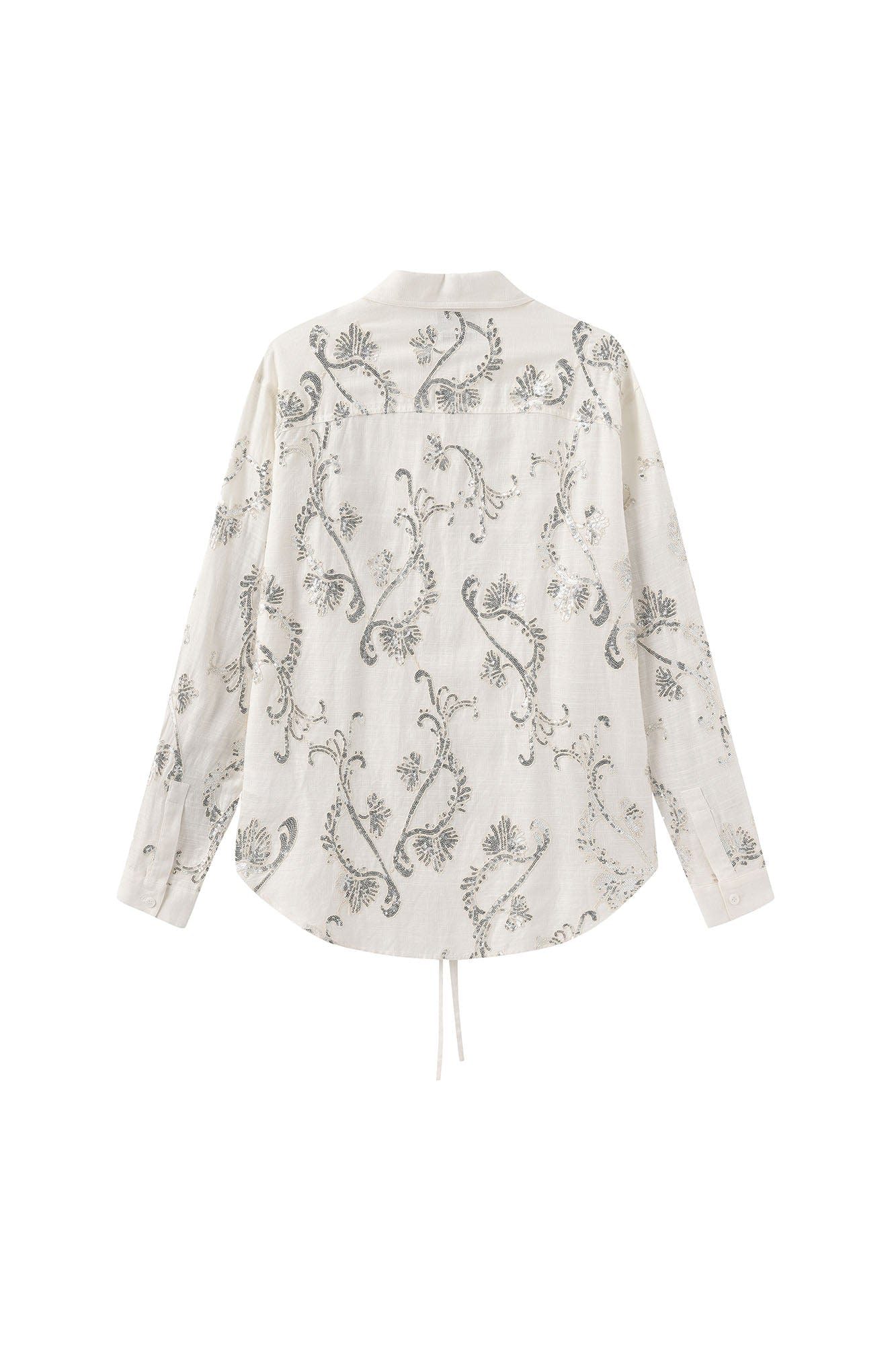 ORAL UTOPIA Ornate Sequin Embroidered Linen-Blended Tie Shirt, premium urban and streetwear designers apparel on PROJECTISR.com, ORAL UTOPIA