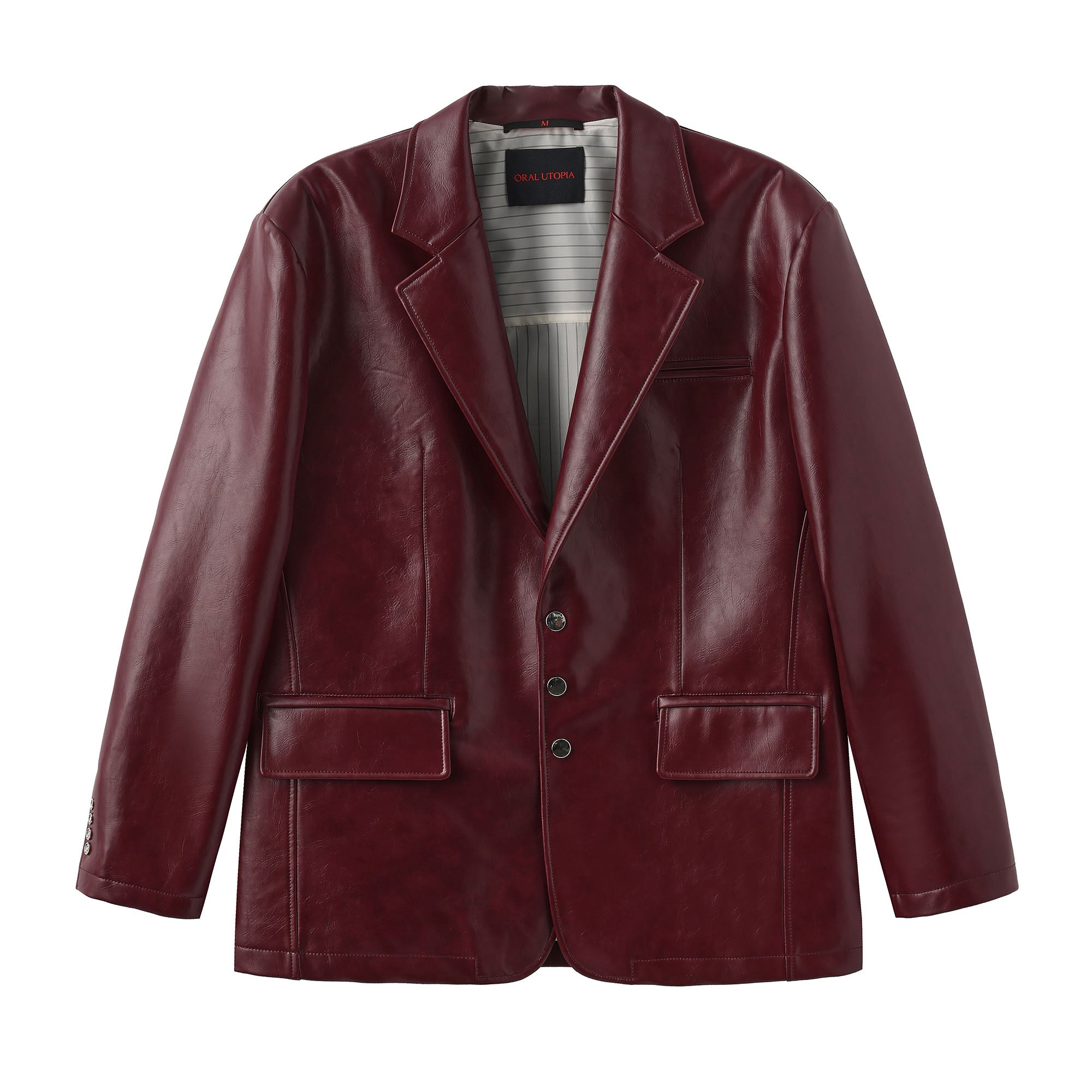 ORAL UTOPIA Glossy PU Blazer Ancora Red, premium urban and streetwear designers apparel on PROJECTISR.com, ORAL UTOPIA
