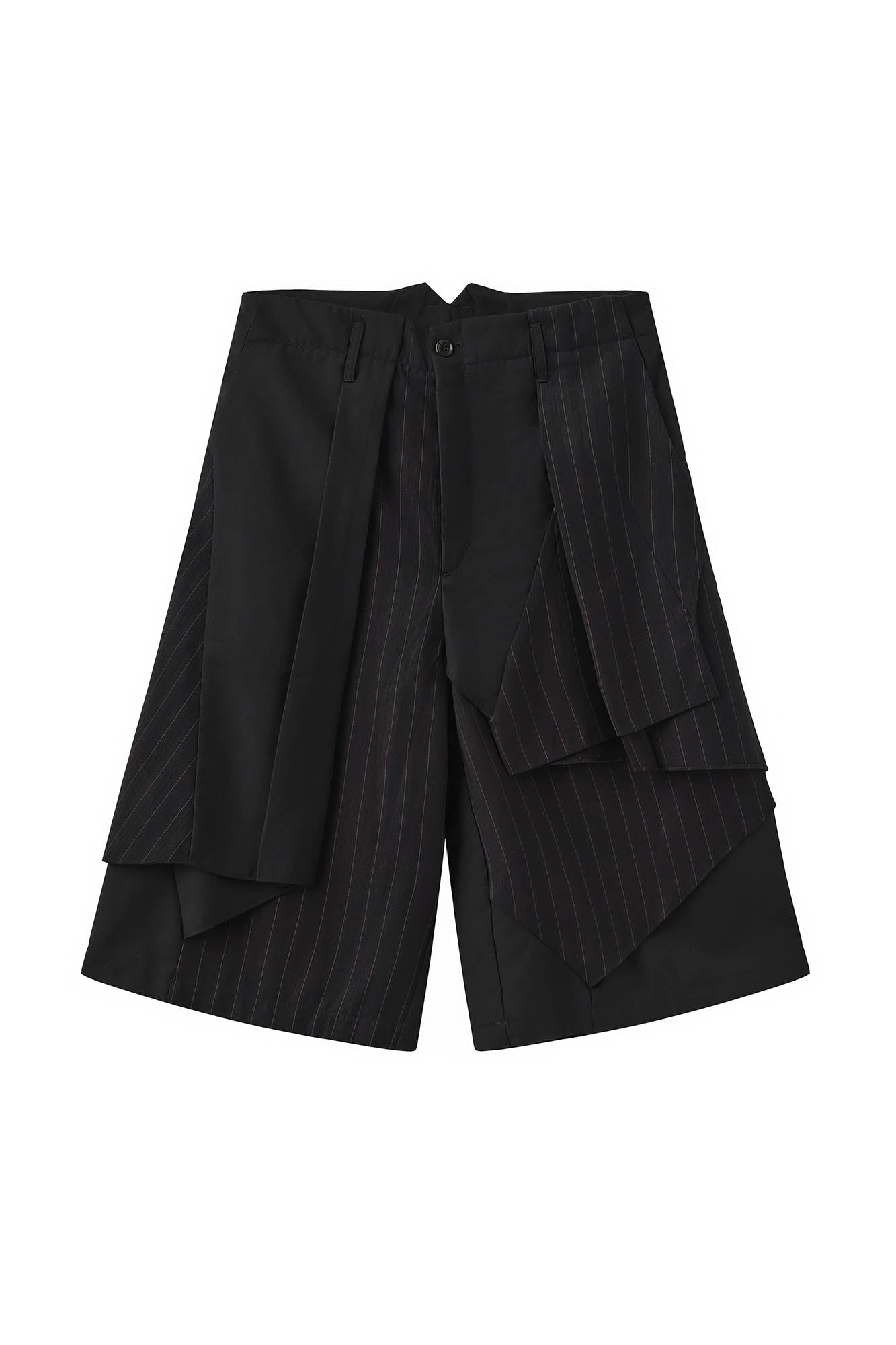 MOITIEDEPETALE Multi-Layered Pleated Pinstriped Shorts