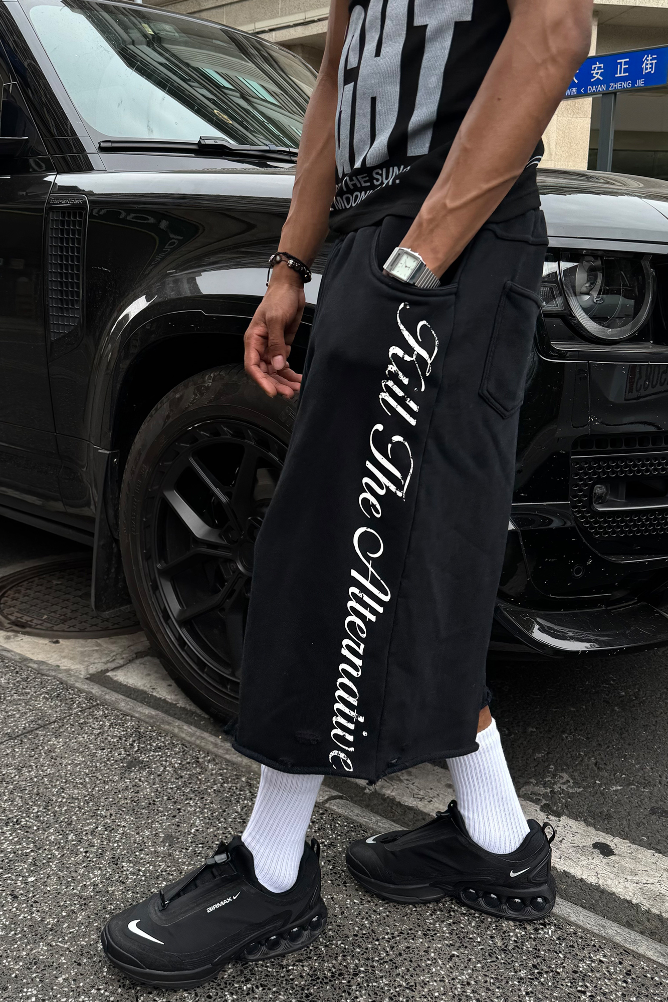 STEEPC Raw Edge Graphic Paneled Sweat Shorts