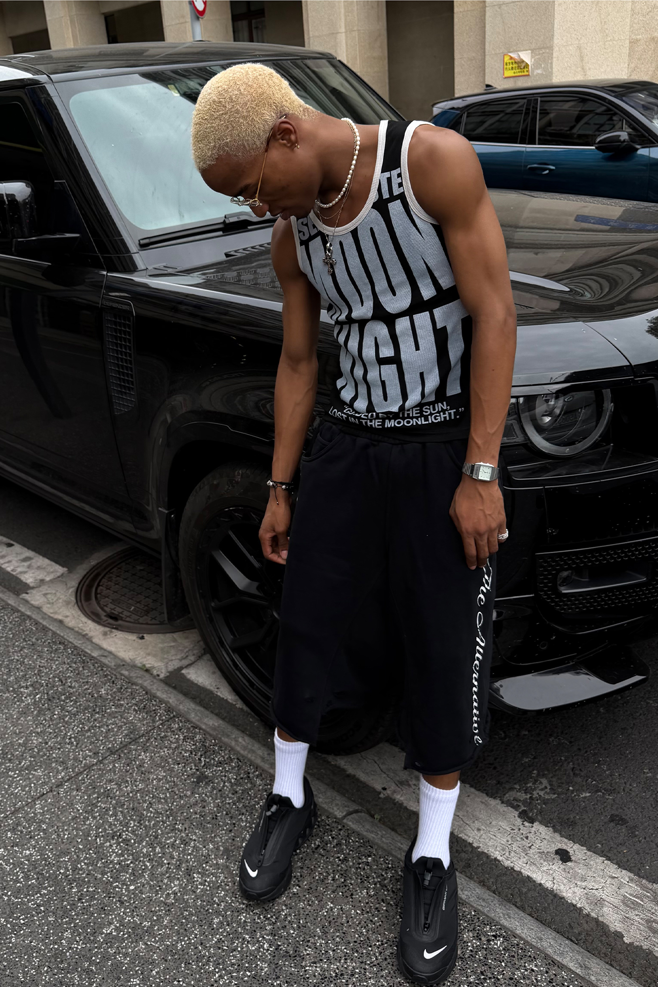 STEEPC Raw Edge Graphic Paneled Sweat Shorts