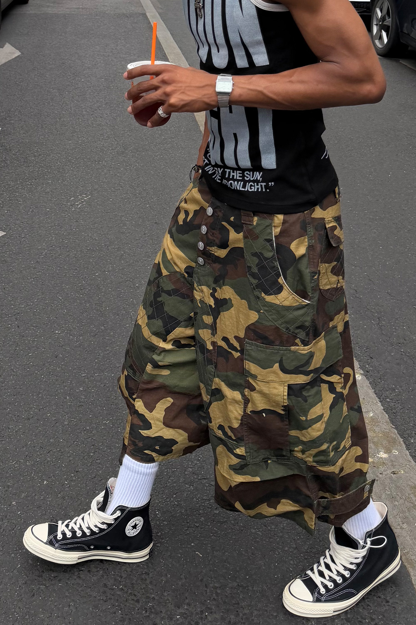 STEEPC Button-Fly Camo Quilted Cargo Shorts