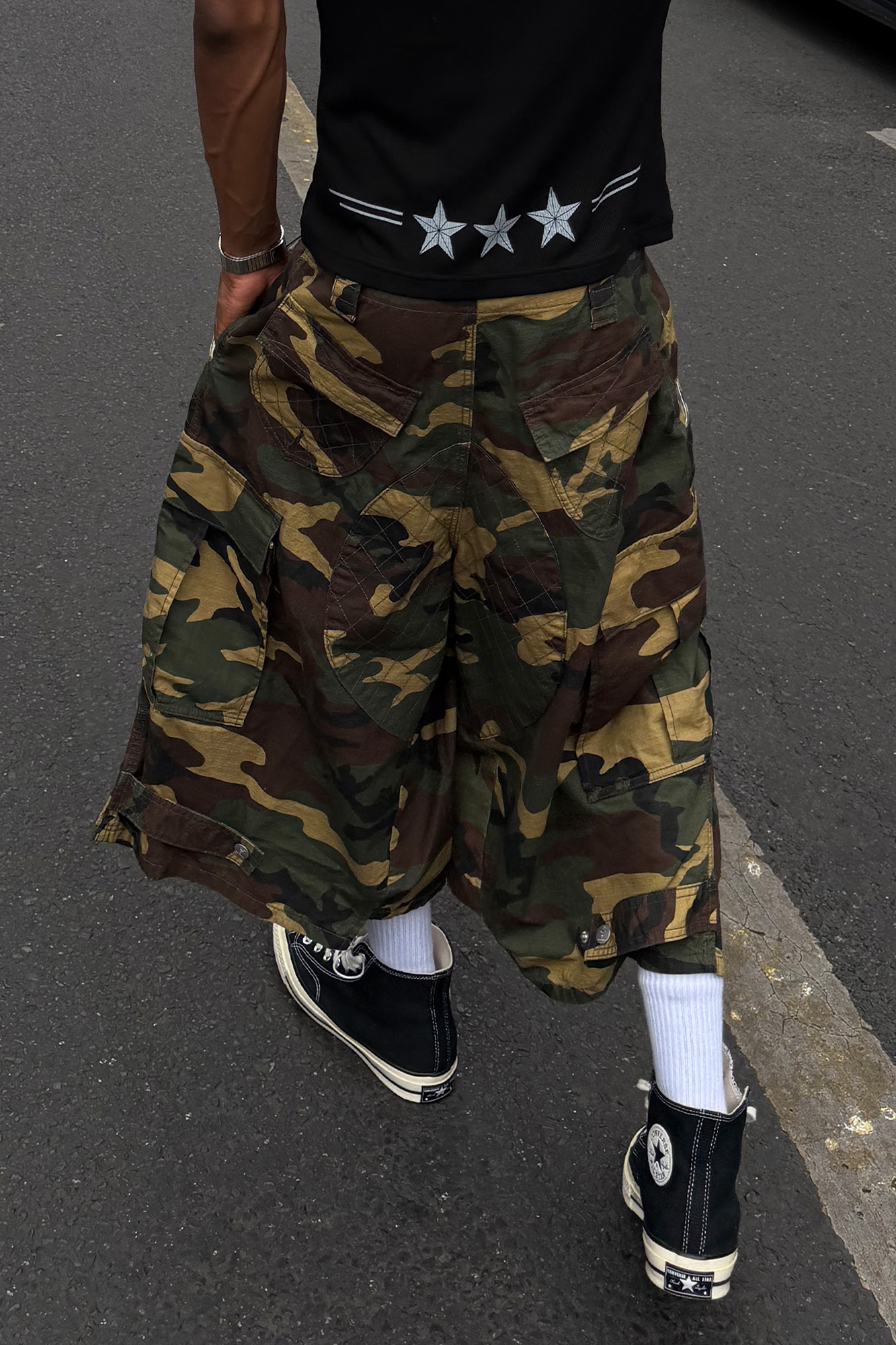 STEEPC Button-Fly Camo Quilted Cargo Shorts