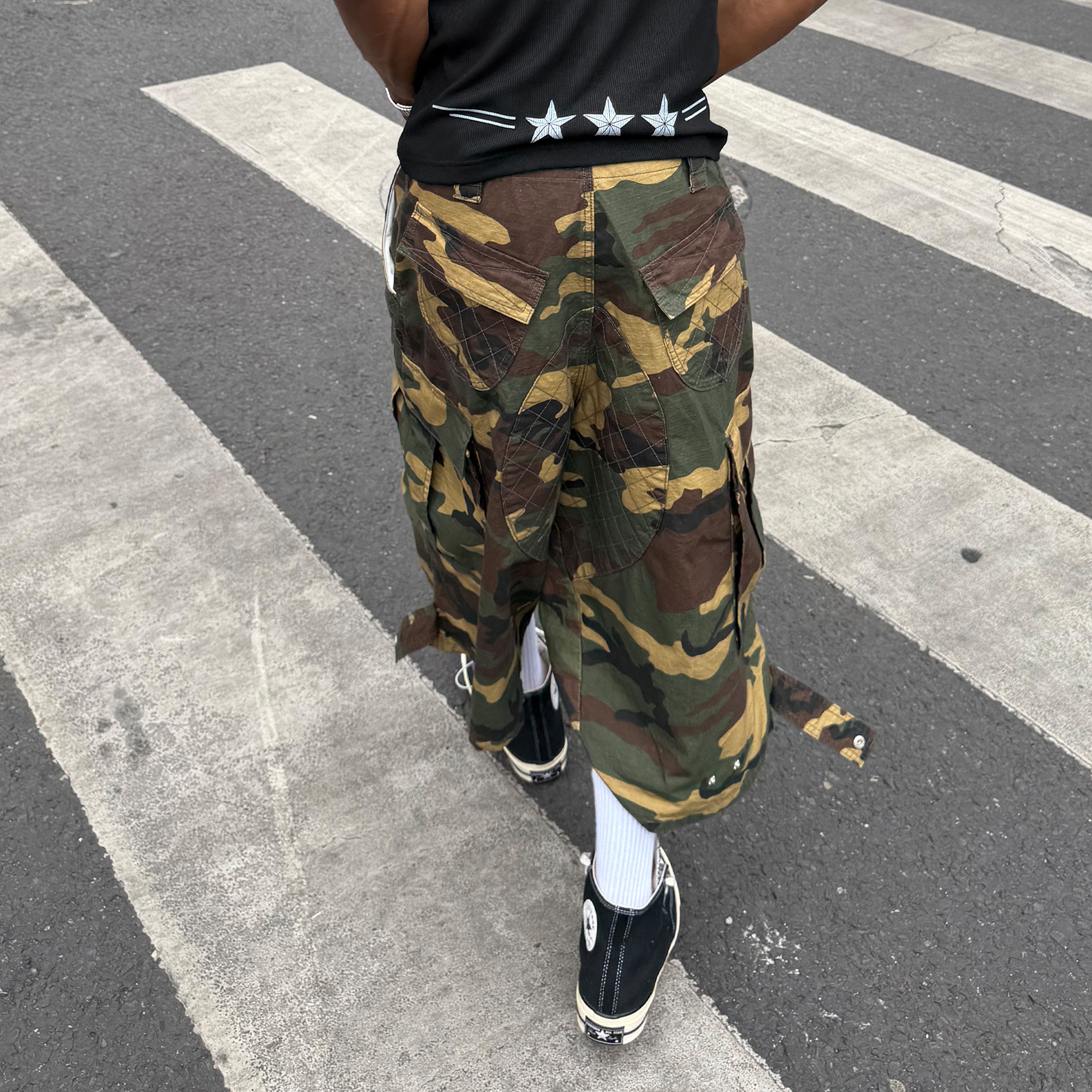 STEEPC Button-Fly Camo Quilted Cargo Shorts
