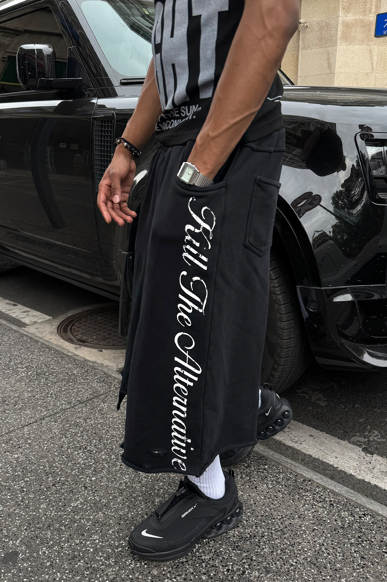 STEEPC Raw Edge Graphic Paneled Sweat Shorts