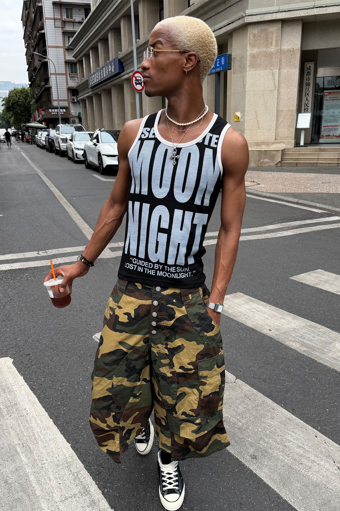STEEPC Button-Fly Camo Quilted Cargo Shorts