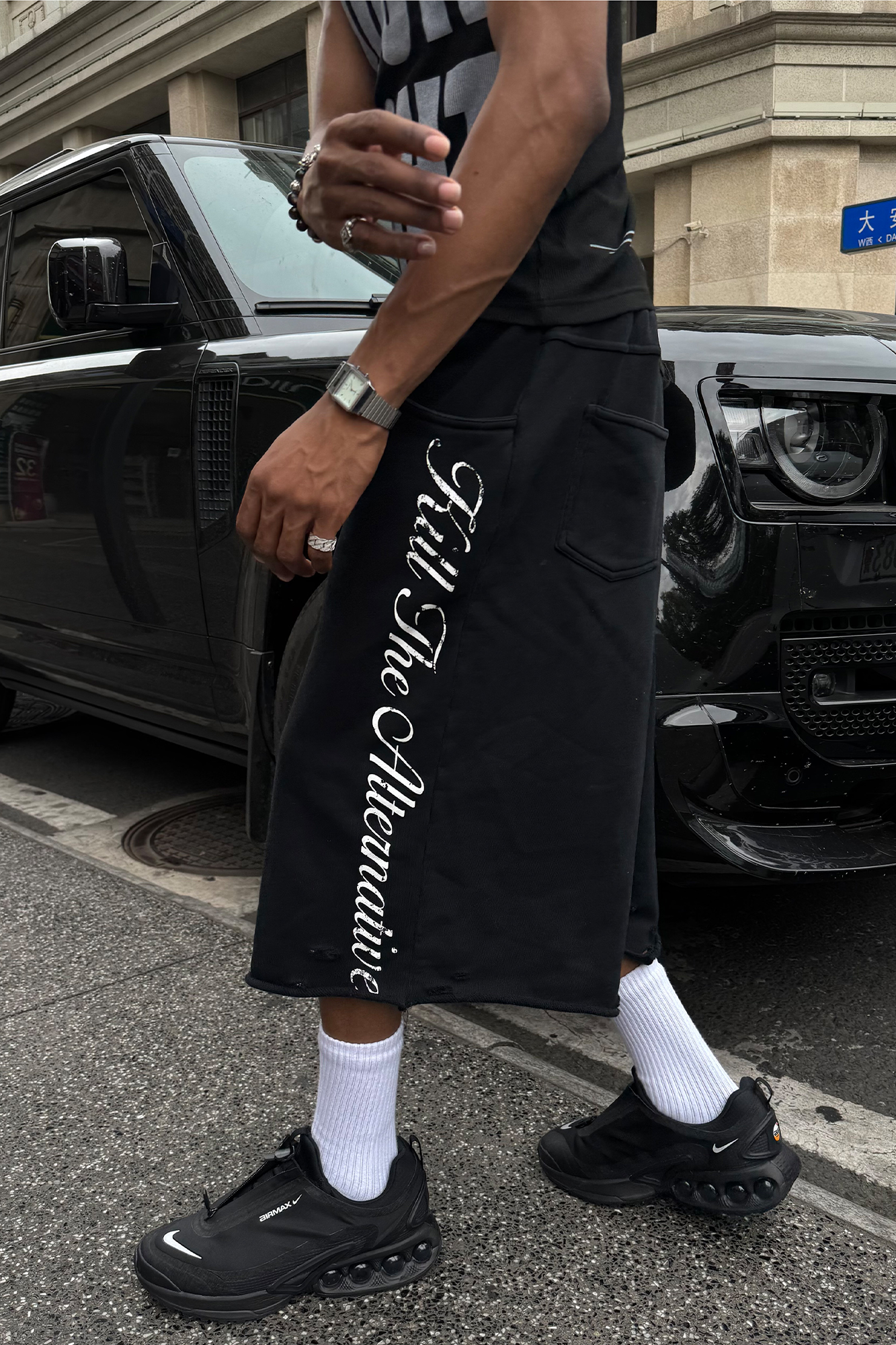 STEEPC Raw Edge Graphic Paneled Sweat Shorts