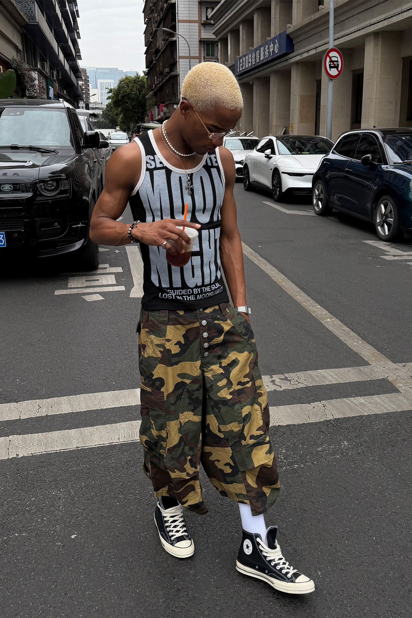 STEEPC Button-Fly Camo Quilted Cargo Shorts