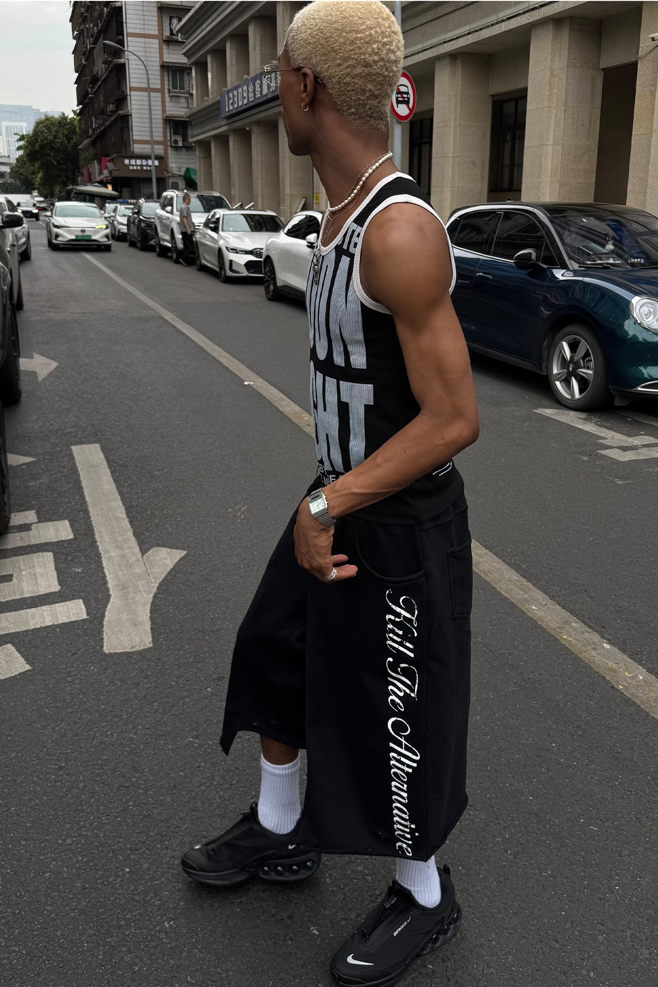 STEEPC Raw Edge Graphic Paneled Sweat Shorts