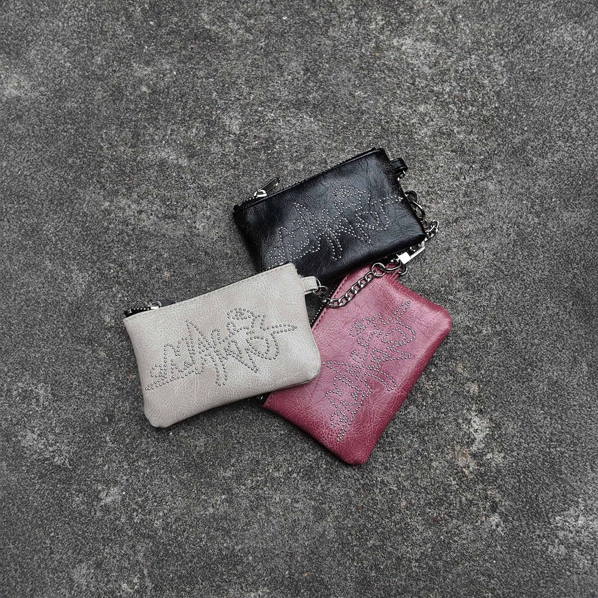 MAKEMORE Cracked Faux Leather Studded Mini Pouch