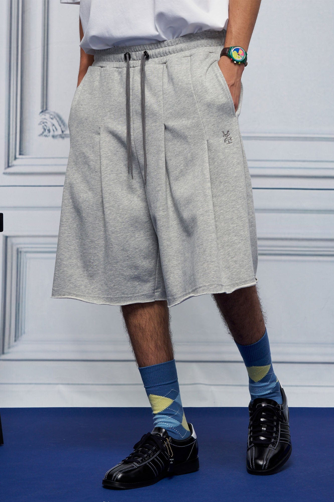 UNLIMITED MOTE Multi-Pleated Drawstring Raw-Hem Shorts, premium urban and streetwear designers apparel on PROJECTISR.com, UNLIMITED MOTE