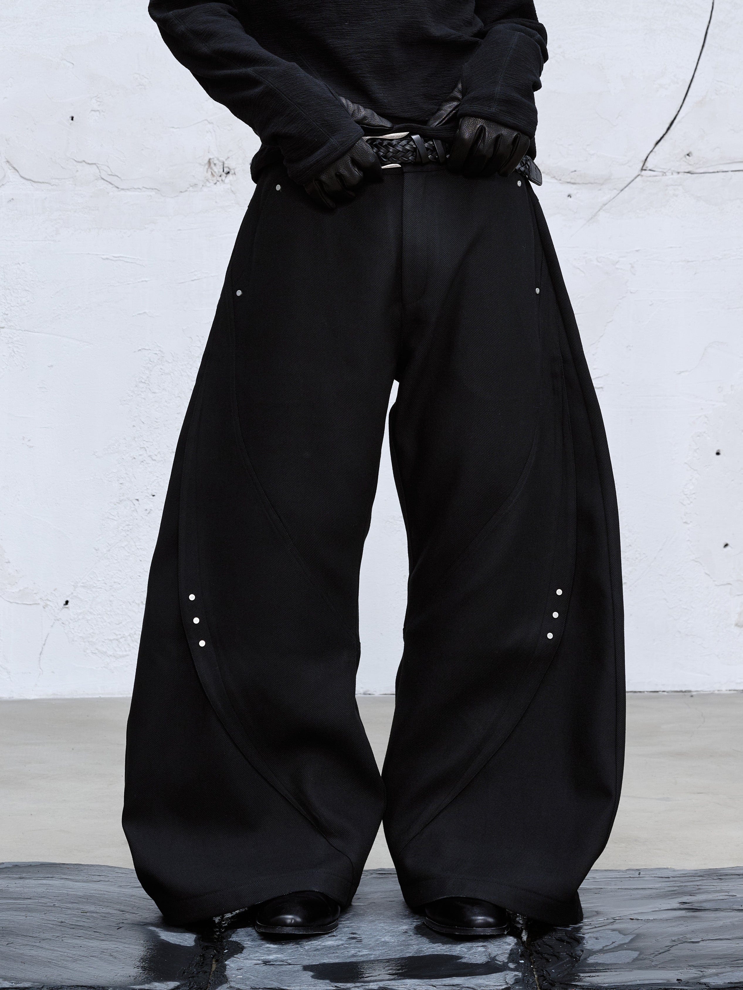 CATSSTAC Curved Draped Wide-Leg Trousers, premium urban and streetwear designers apparel on PROJECTISR.com, CATSSTAC