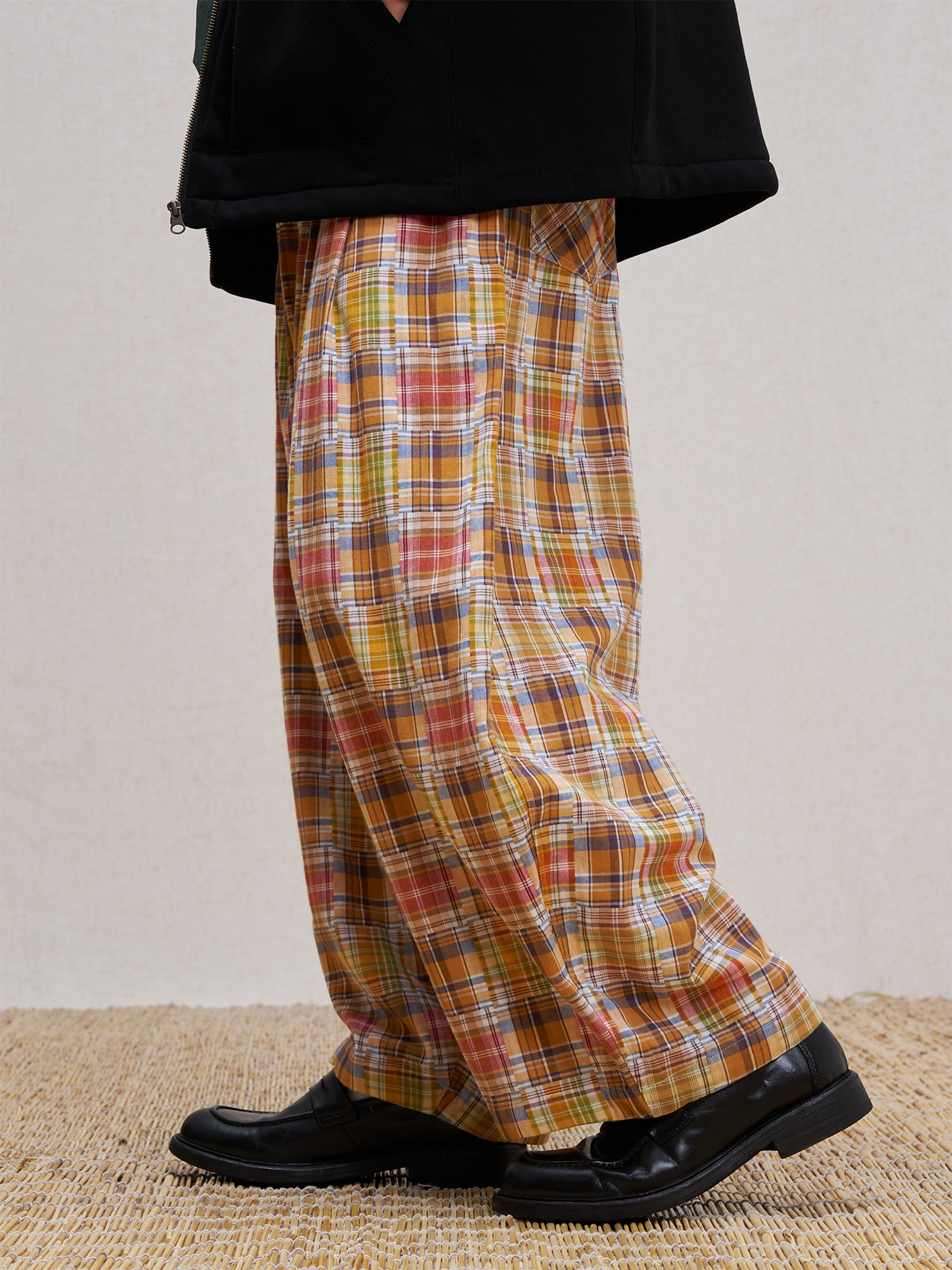 UNLIMITED MOTE Patchwork Plaid Balloon Pants