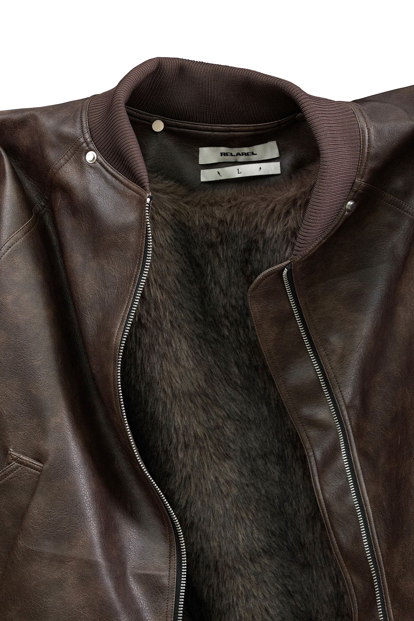 RELABEL Detachable Plush Scarf Ruched Hooded Jacket Brown, premium urban and streetwear designers apparel on PROJECTISR.com, RELABEL