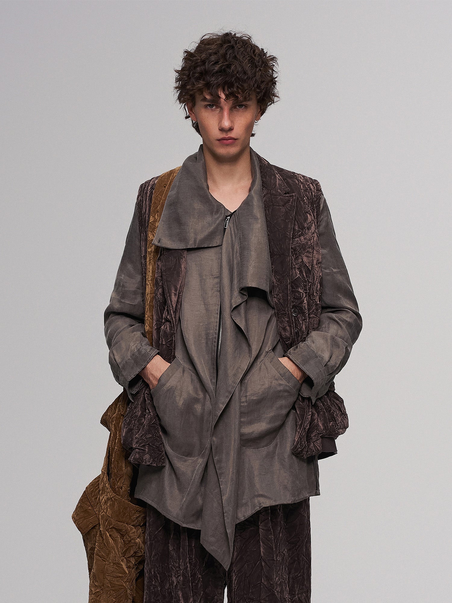 ILNya Nieternite Nifutur Asym Layered Wrap-Collar Shirt Coat Gray