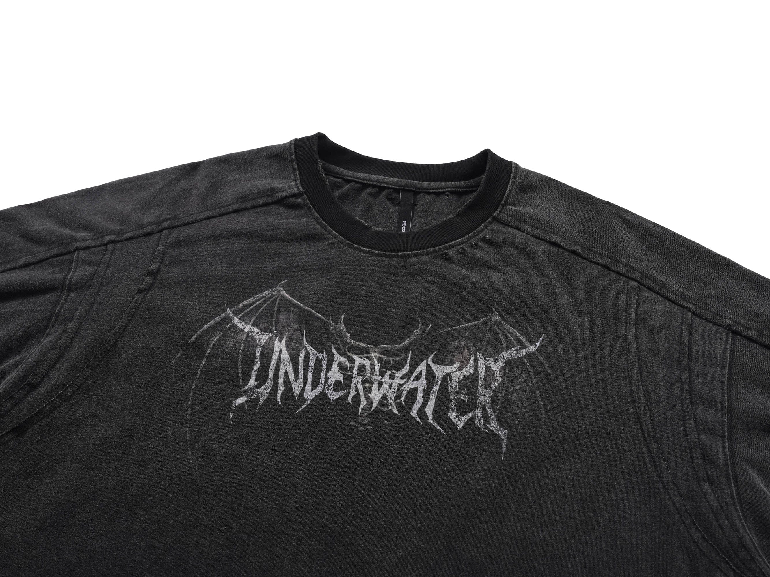 UNDERWATER Hellbound Wing Distressed Spliced Long-Sleeve Tee, premium urban and streetwear designers apparel on PROJECTISR.com, UNDERWATER