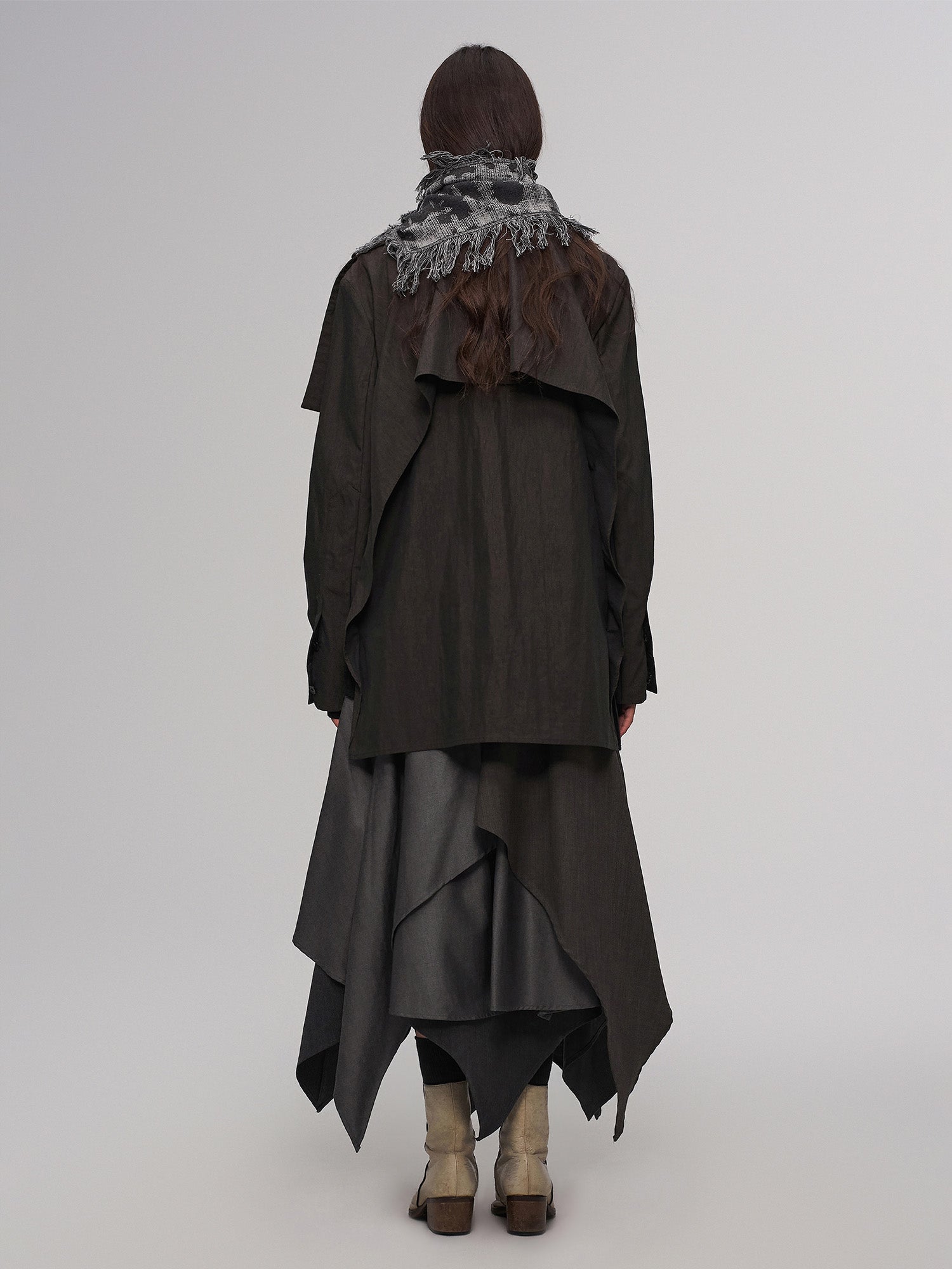ILNya Nieternite Nifutur Asym Layered Wrap-Collar Shirt Coat Dark Green