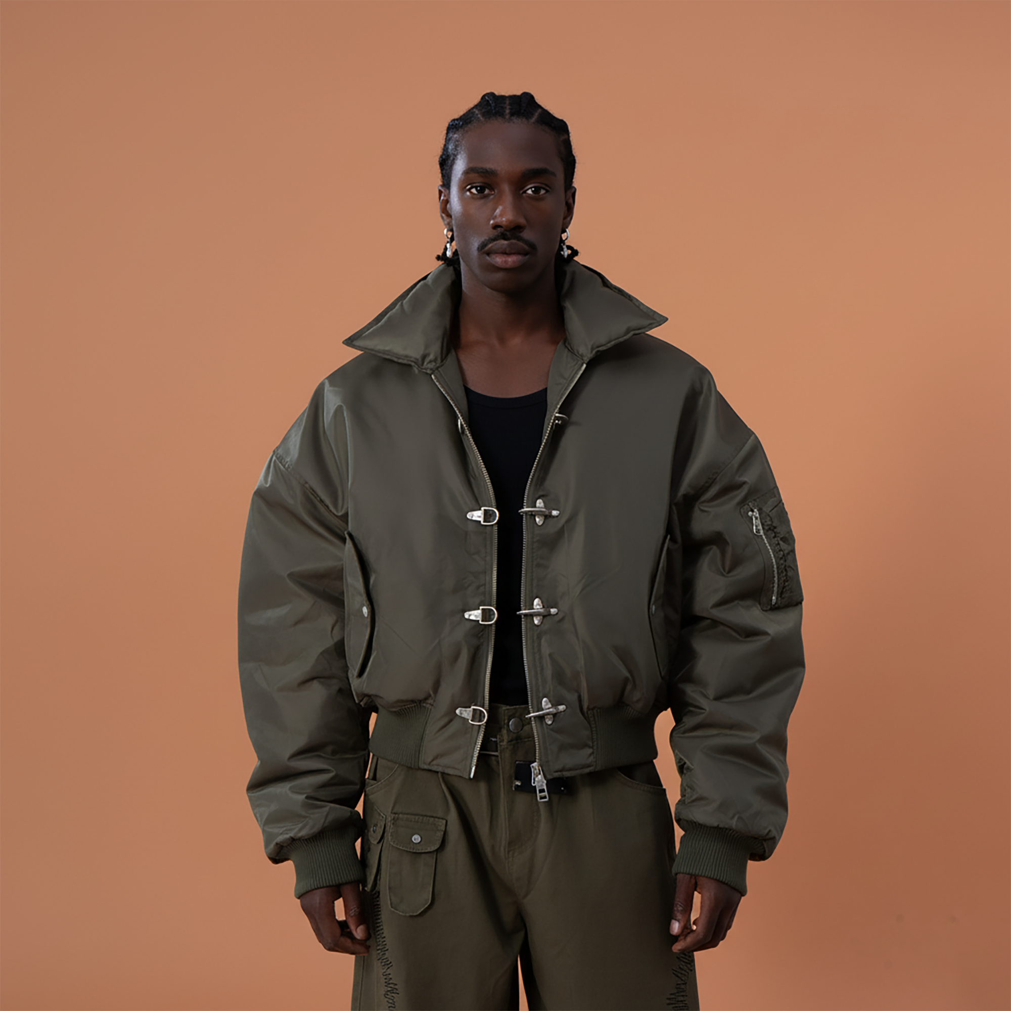 CLP Retro Hook-Clasp Cropped Utility Bomber