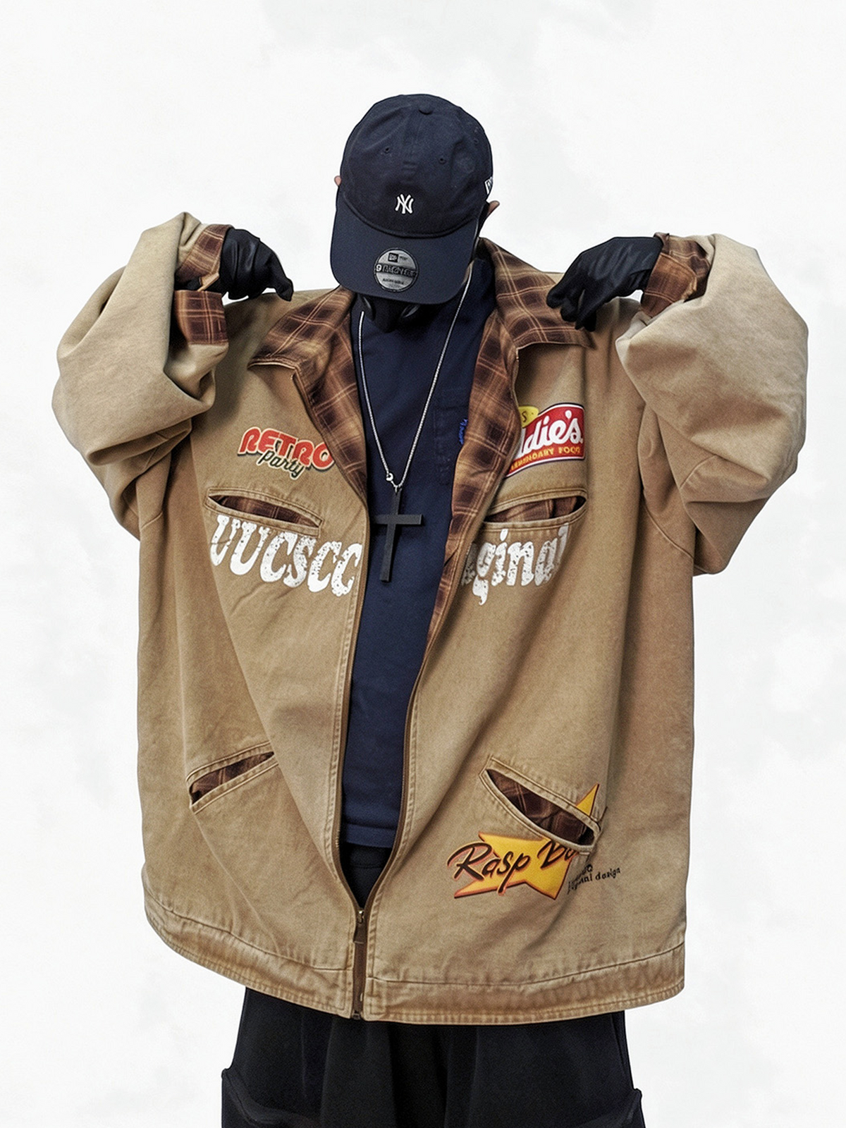 UUCSCC Retro Oversized Denim Varsity Jacket, premium urban and streetwear designers apparel on PROJECTISR.com, UUCSCC