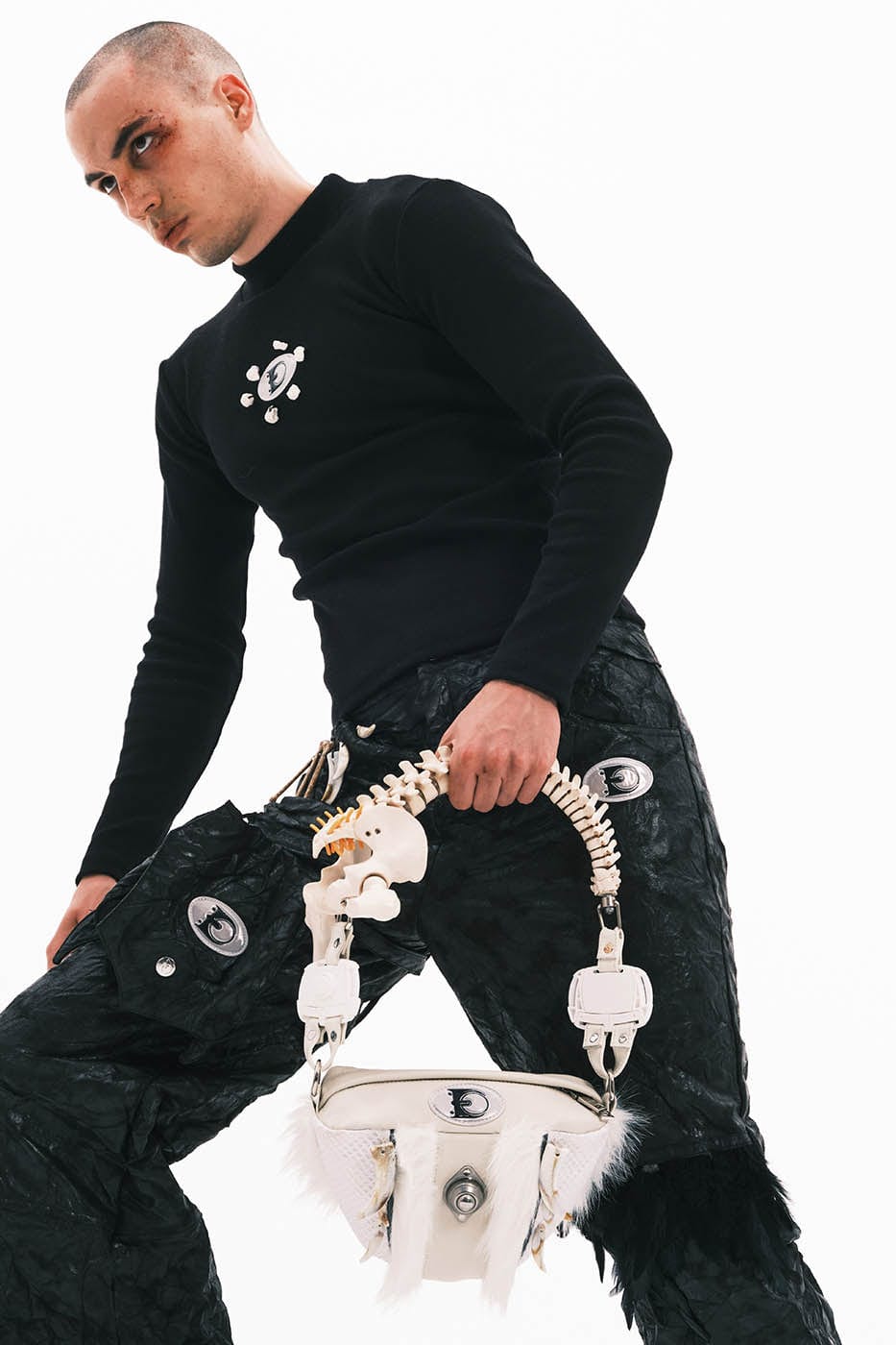 EMBRYO Skeleton Faux Fur Handbag, premium urban and streetwear designers apparel on PROJECTISR.com, EMBRYO