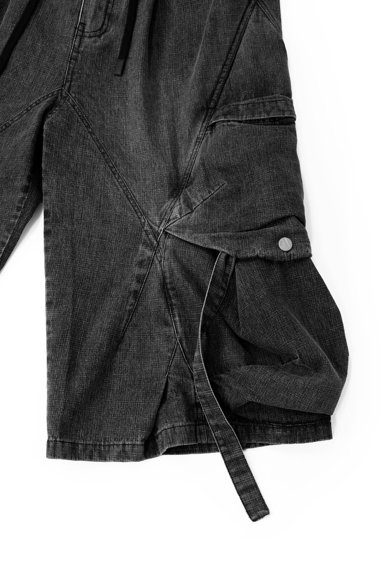 RELABEL Detachable Plaid Drape Oversized Denim Shorts, premium urban and streetwear designers apparel on PROJECTISR.com, RELABEL