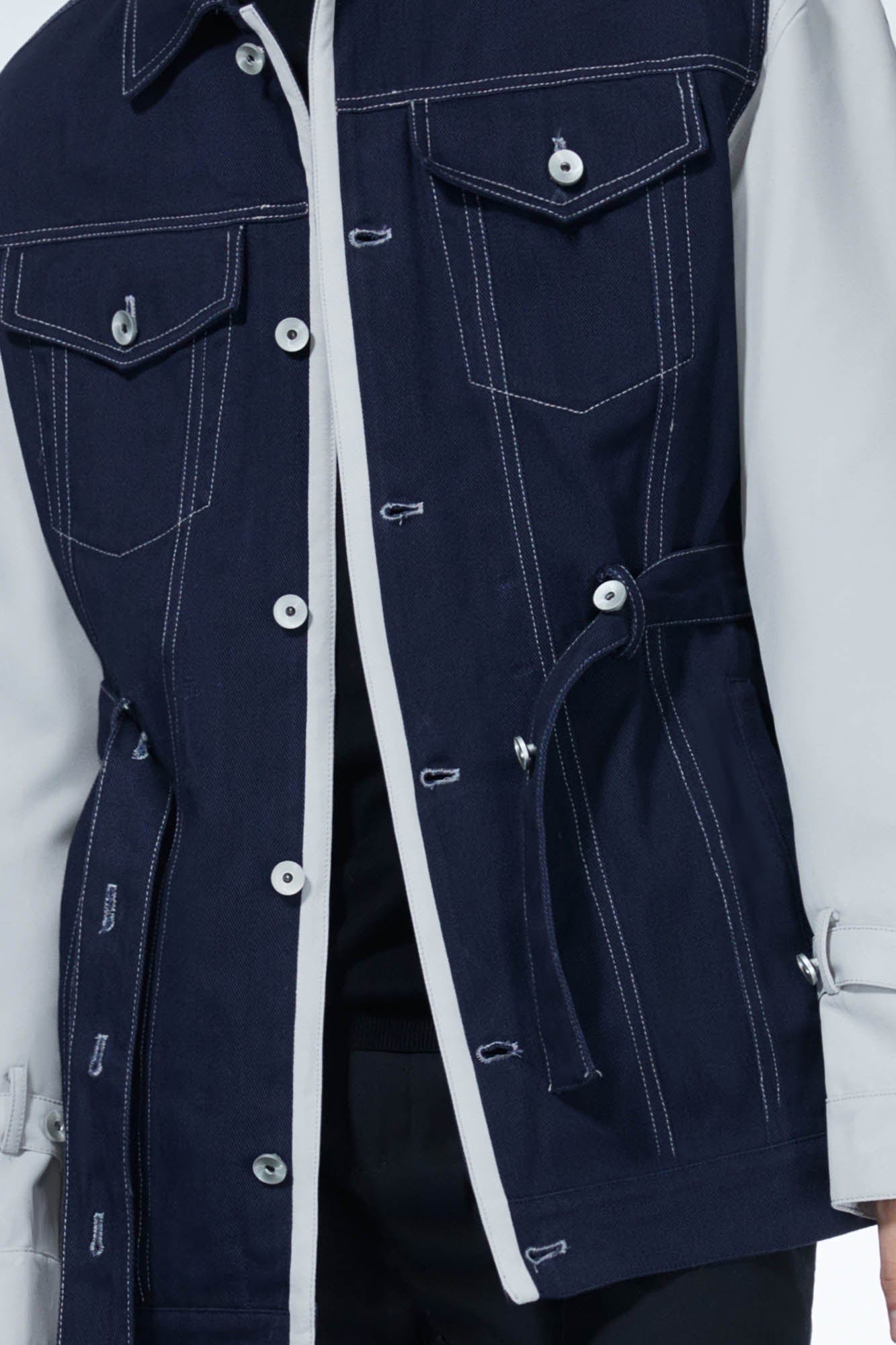 LOSTNFOUND Spliced Stitch Strappy Jacket, premium urban and streetwear designers apparel on PROJECTISR.com, LOSTNFOUND