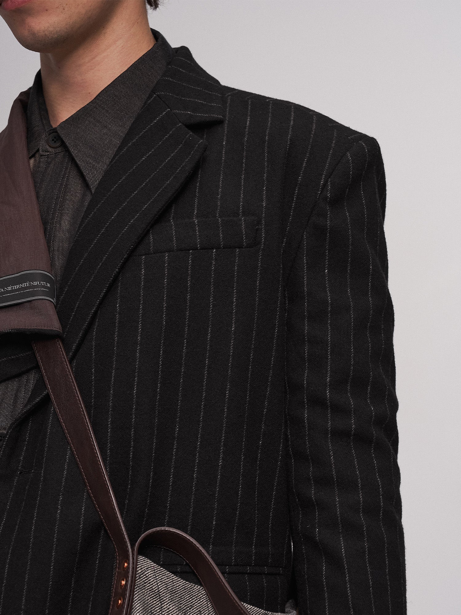 ILNya Nieternite Nifutur Asym Pinstripe Draped Flap Wool Blazer