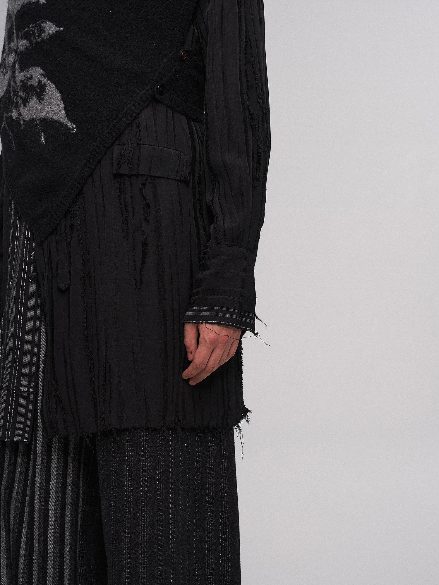 ILNya Nieternite Nifutur Asym Pinstripe Waistband Panel Wide-Leg Trousers