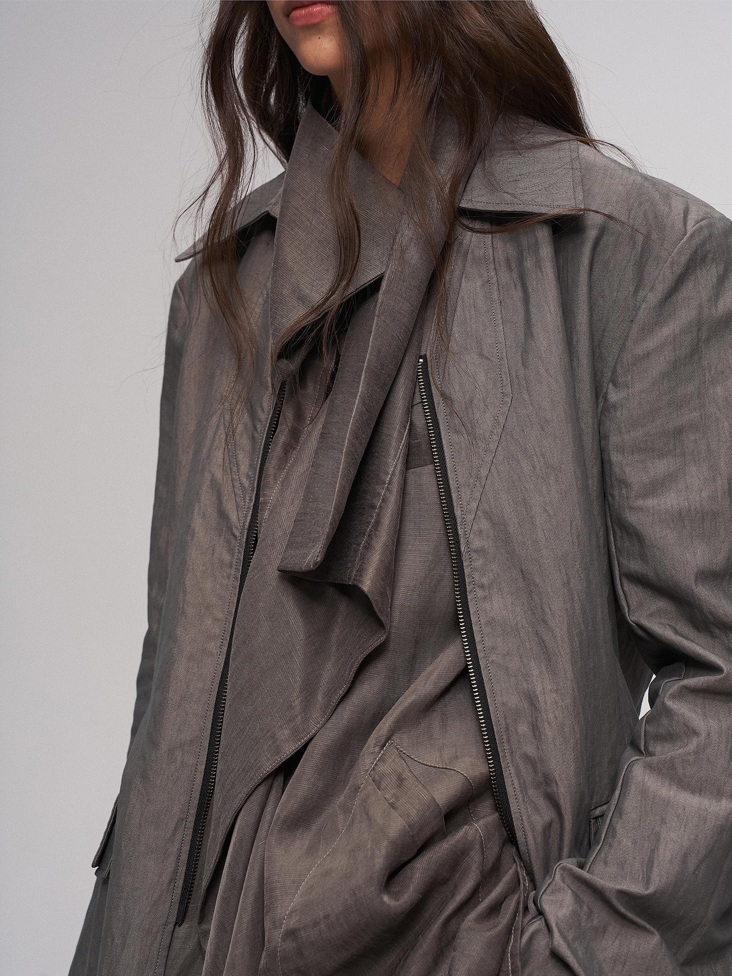 ILNya Nieternite Nifutur Asym Layered Wrap-Collar Shirt Coat Gray