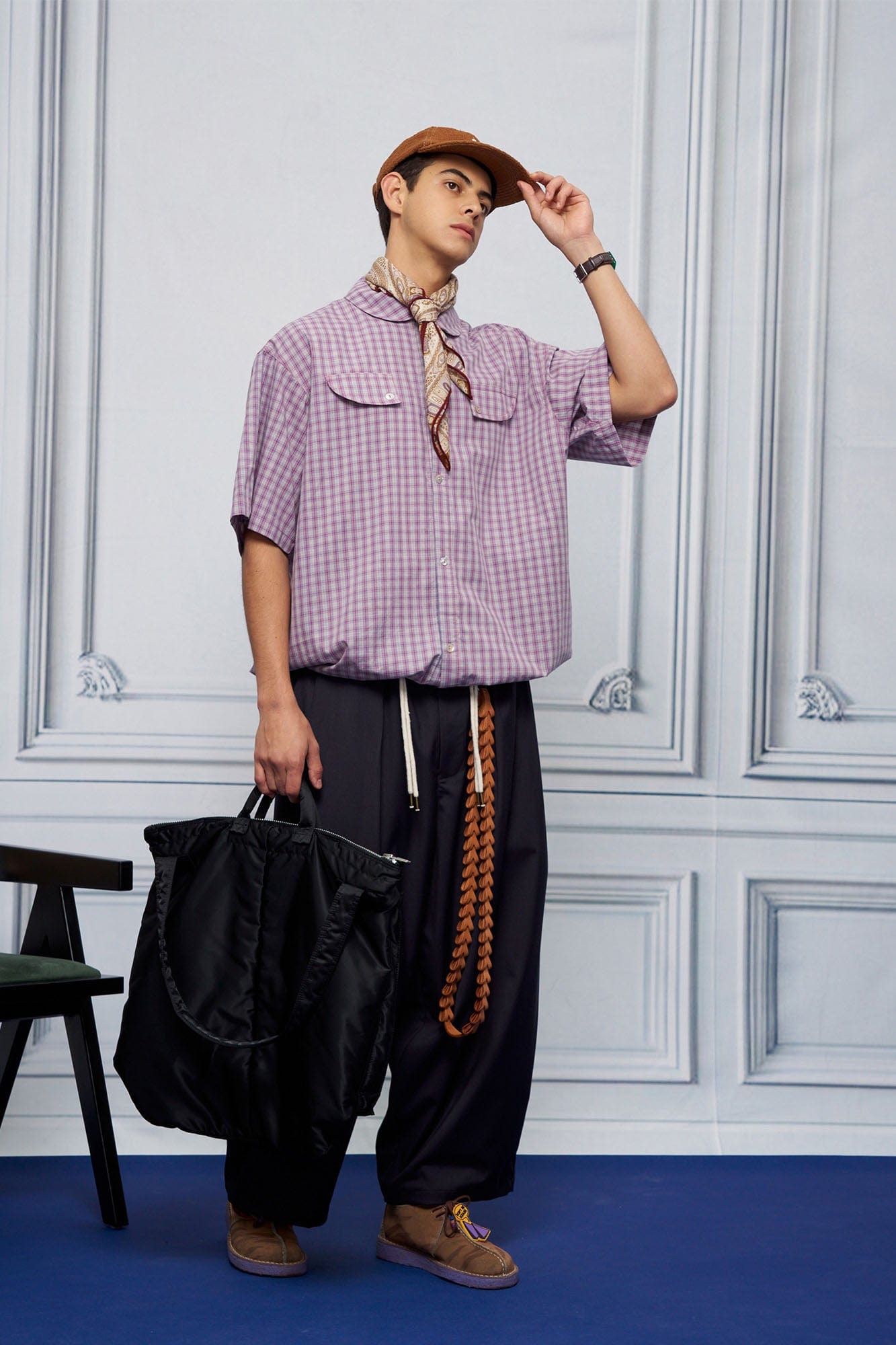 UNLIMITED MOTE Drawstring Hem Plaid Peter Pan Collar Half Shirt, premium urban and streetwear designers apparel on PROJECTISR.com, UNLIMITED MOTE