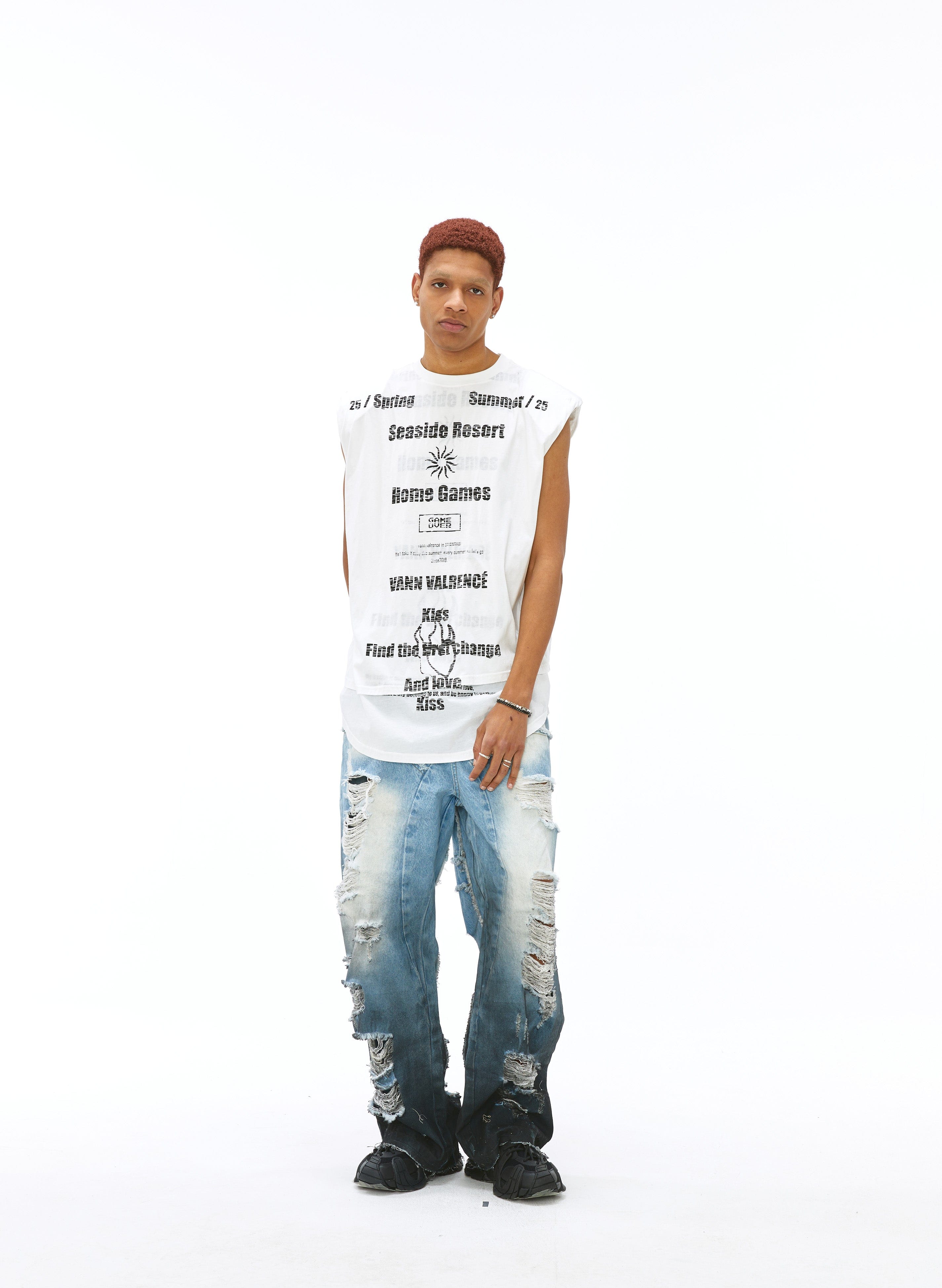 VANN VALRENCE Statement Padded Cotton Sleeveless Tee