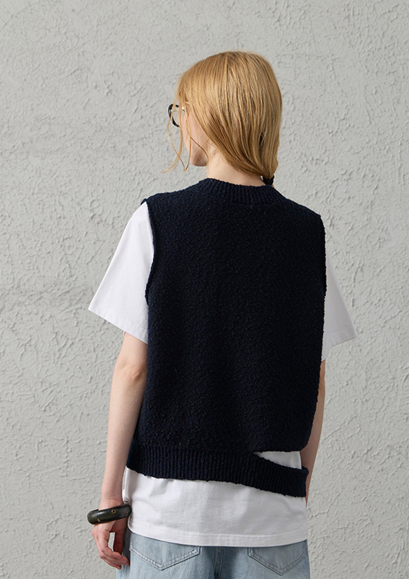 ORGANIC EMOTION Asymmetrical Distressed Bubble-Knit Vest, premium urban and streetwear designers apparel on PROJECTISR.com, ORGANIC EMOTION
