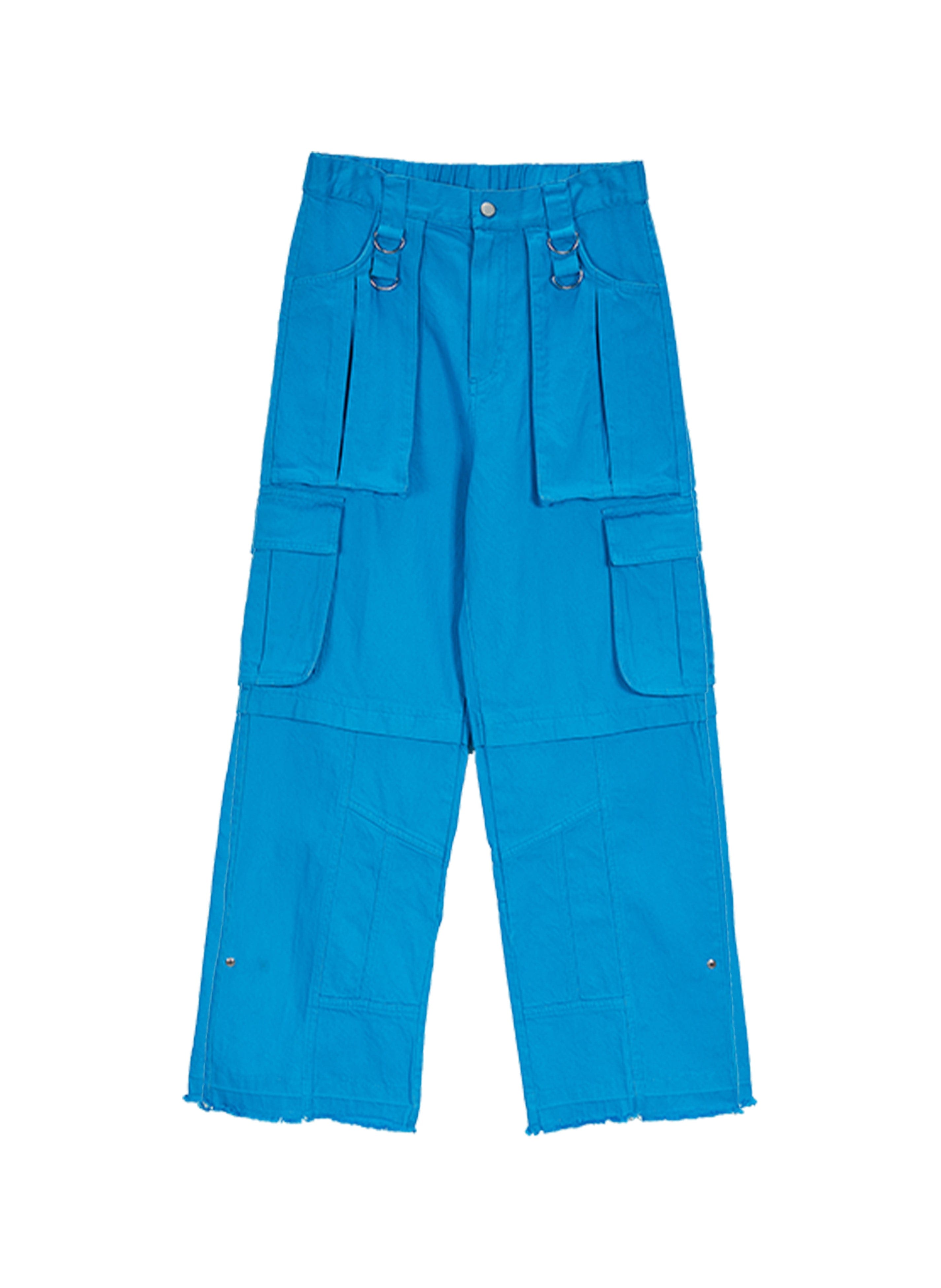 VANN VALRENCE Distressed Utility Frayed-Hem Denim Cargo Pants