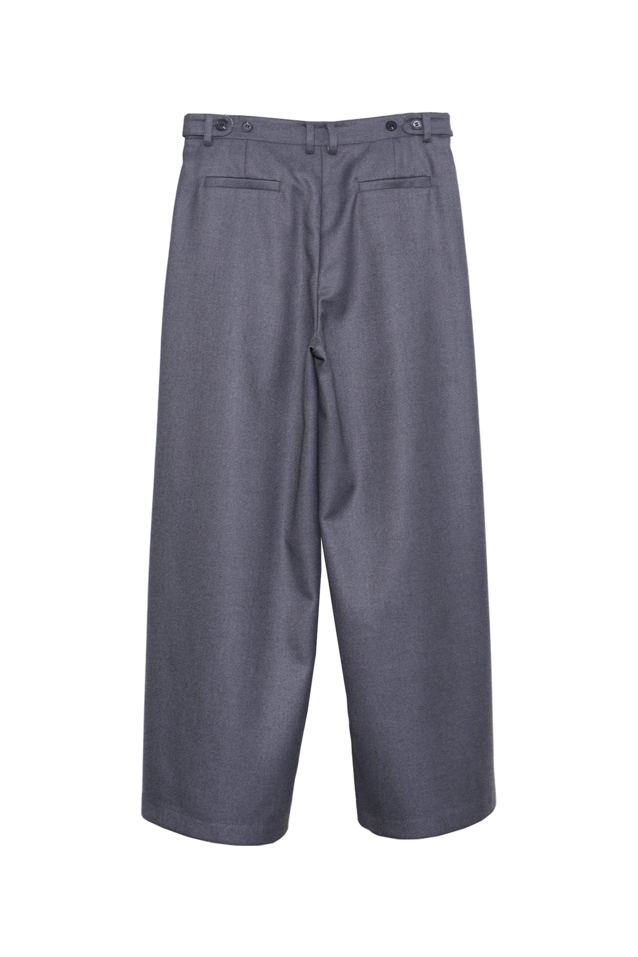 ASSEEN Asymmetrical Tab Pleated Wide-Leg Pants Gray, premium urban and streetwear designers apparel on PROJECTISR.com, ASSEEN