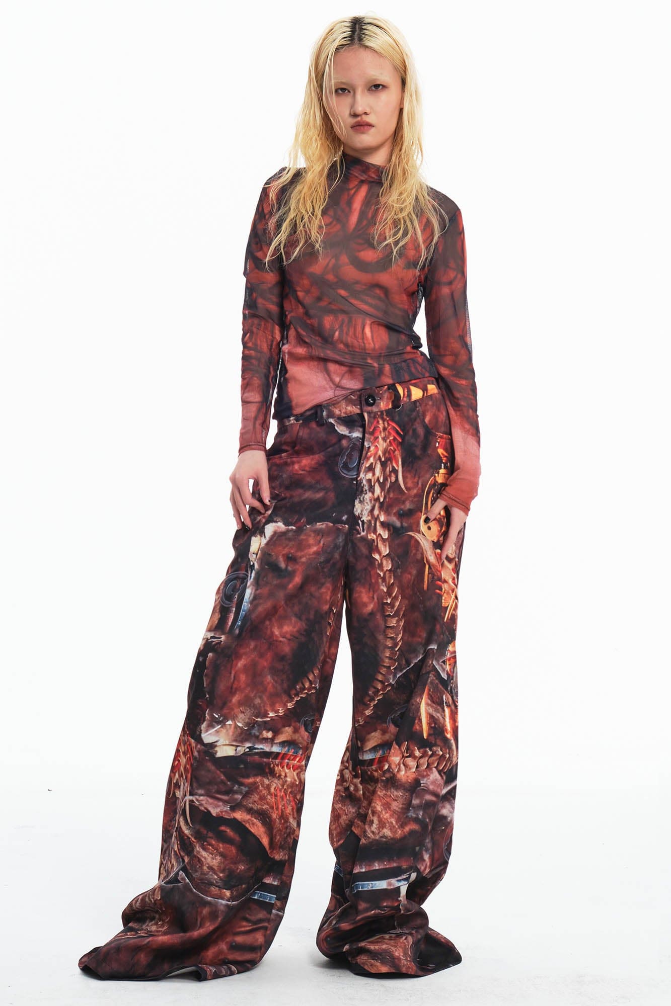 EMBRYO Tribal Skeleton Jewel Full-Print Wide-Leg Pants, premium urban and streetwear designers apparel on PROJECTISR.com, EMBRYO