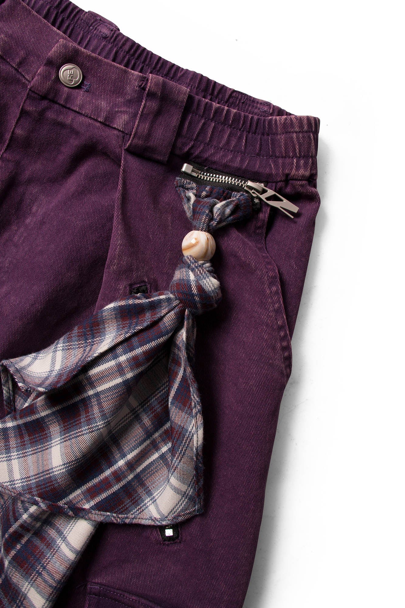 RELABEL Detachable Scarf Washed Multi-Pocket Wide-Leg Shorts Purple, premium urban and streetwear designers apparel on PROJECTISR.com, RELABEL