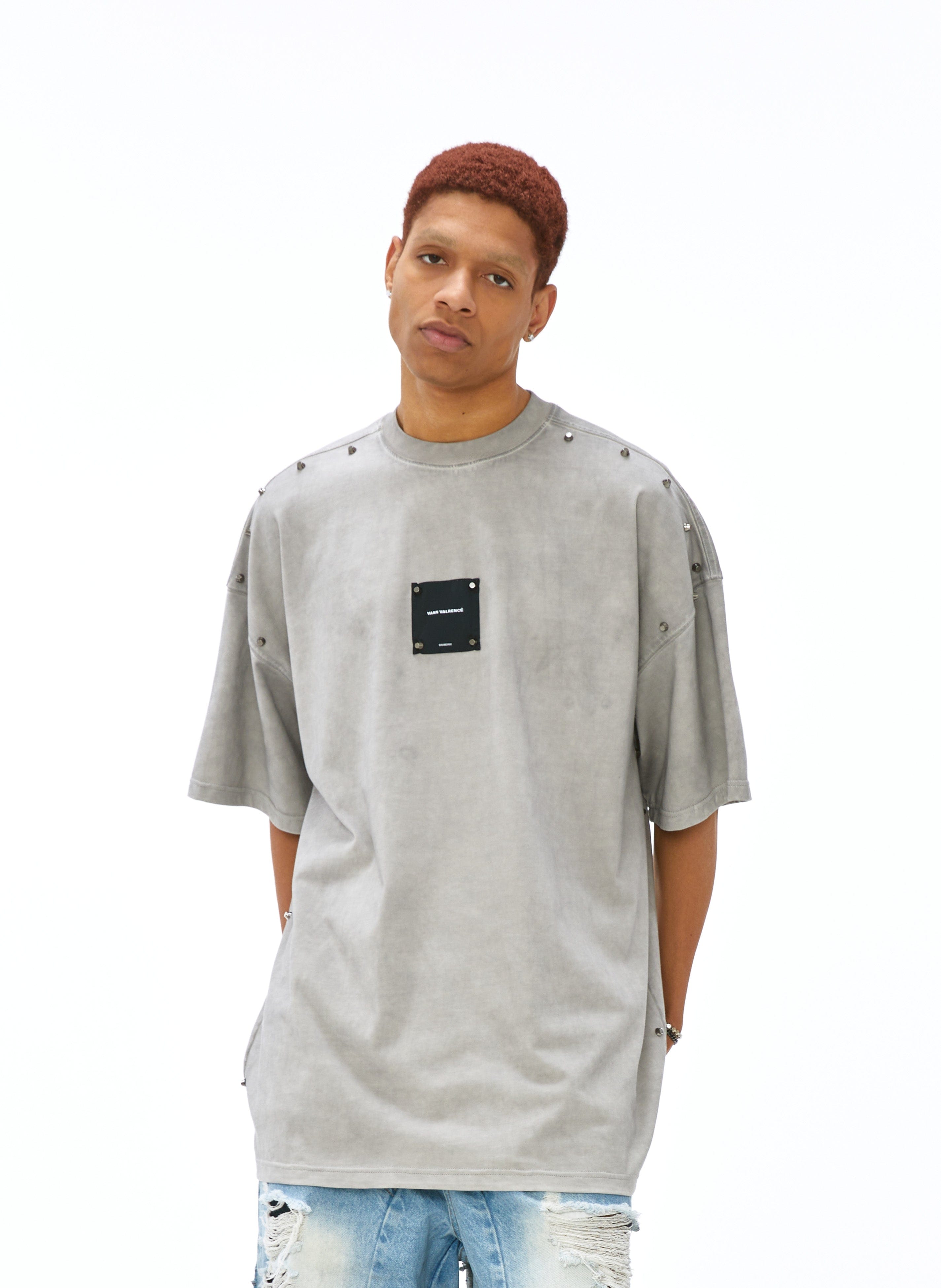 VANN VALRENCE Washed Studded Box Patch T-Shirt