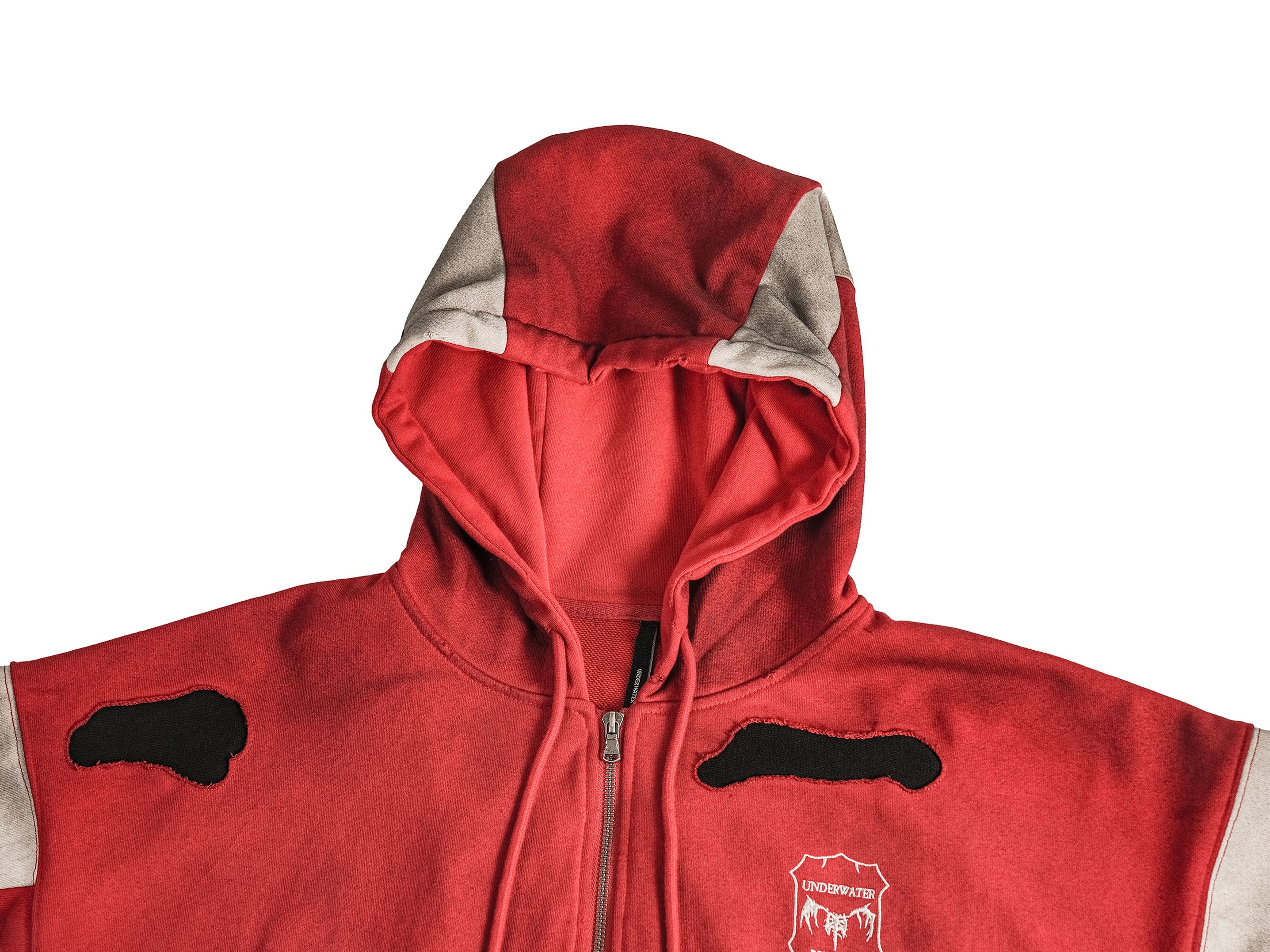 UNDERWATER Skeleton Distressed Contrast Panel Hooded Jacket
