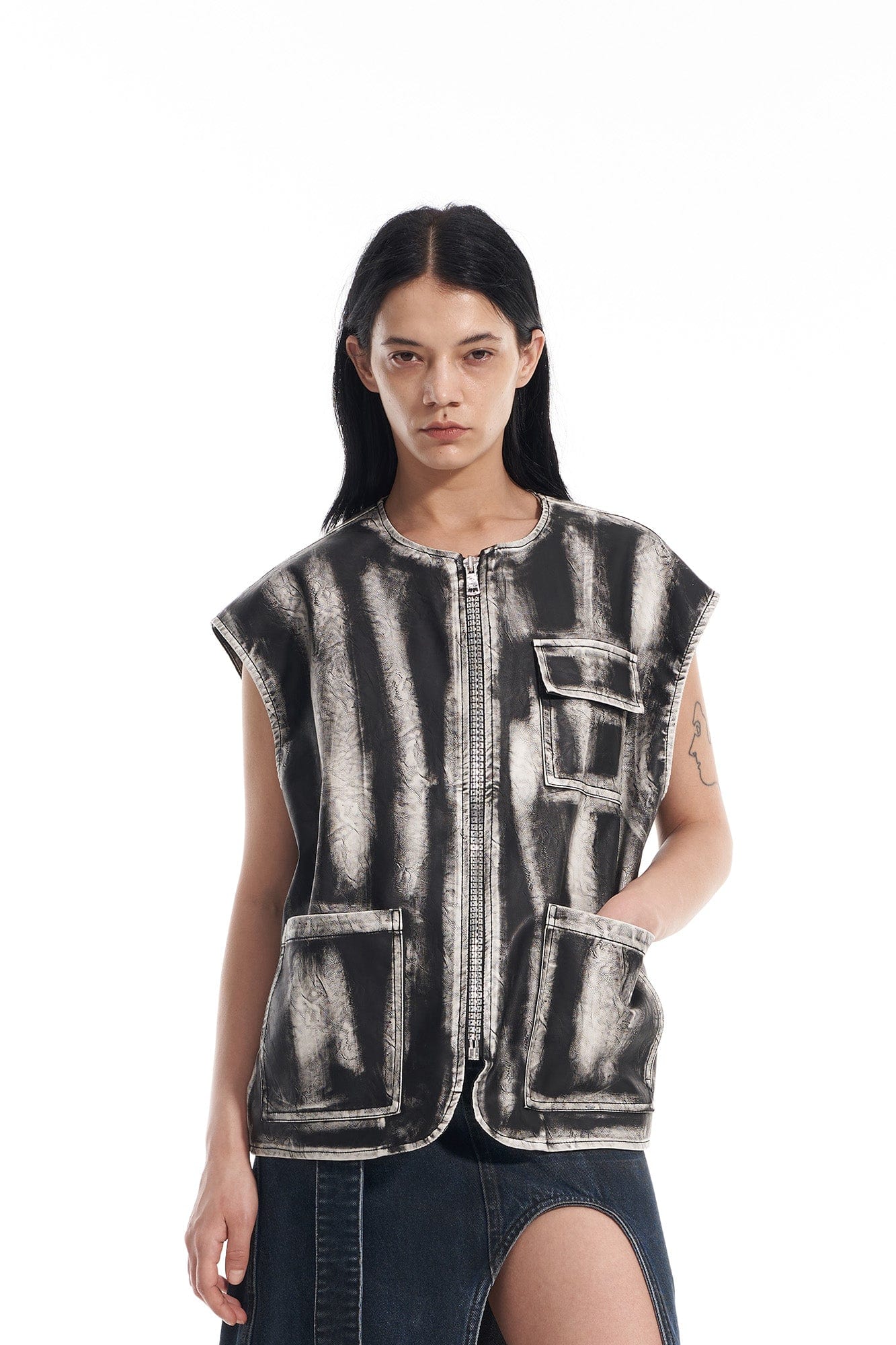 VANN VALRENCE Washed Grunge Paint Multi-Pocket Vest, premium urban and streetwear designers apparel on PROJECTISR.com, VANN VALRENCE