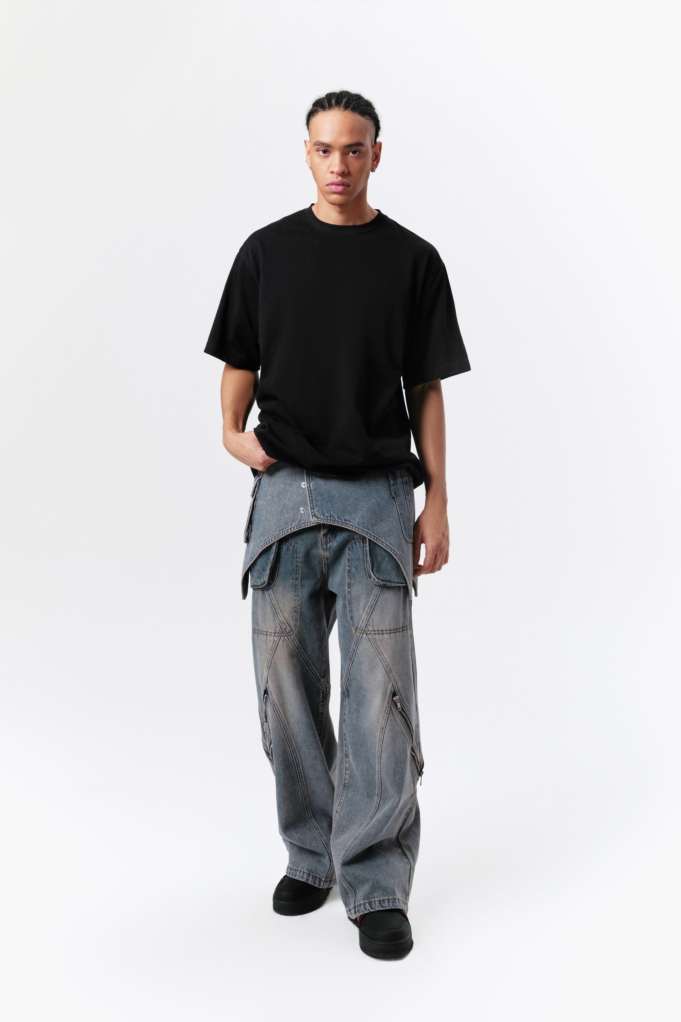 VANN VALRENCE Detachable Overlay Structural Panel Zip Jeans