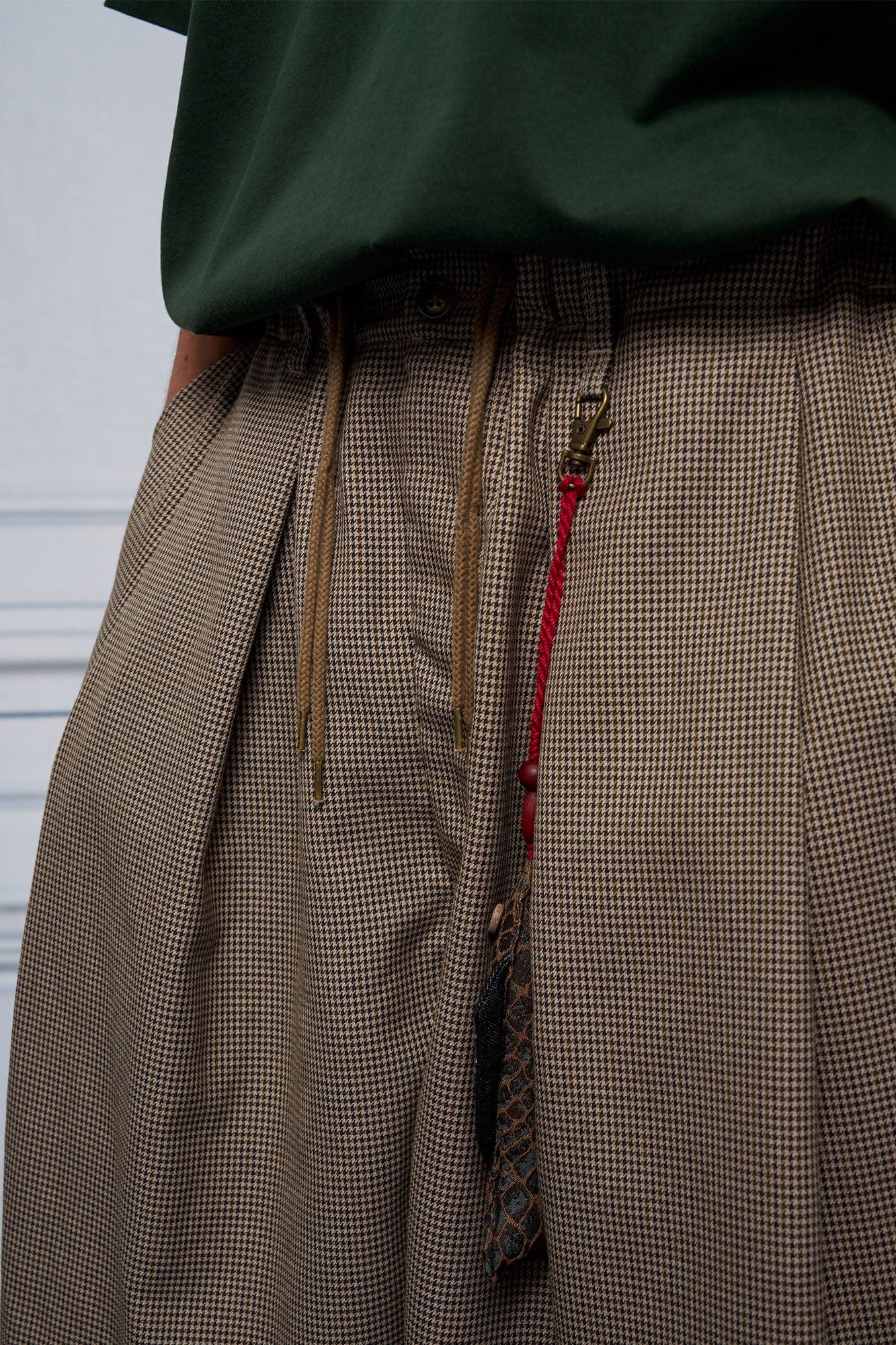 UNLIMITED MOTE Pleated Wide-Leg Drawstring Shorts Houndstooth, premium urban and streetwear designers apparel on PROJECTISR.com, UNLIMITED MOTE